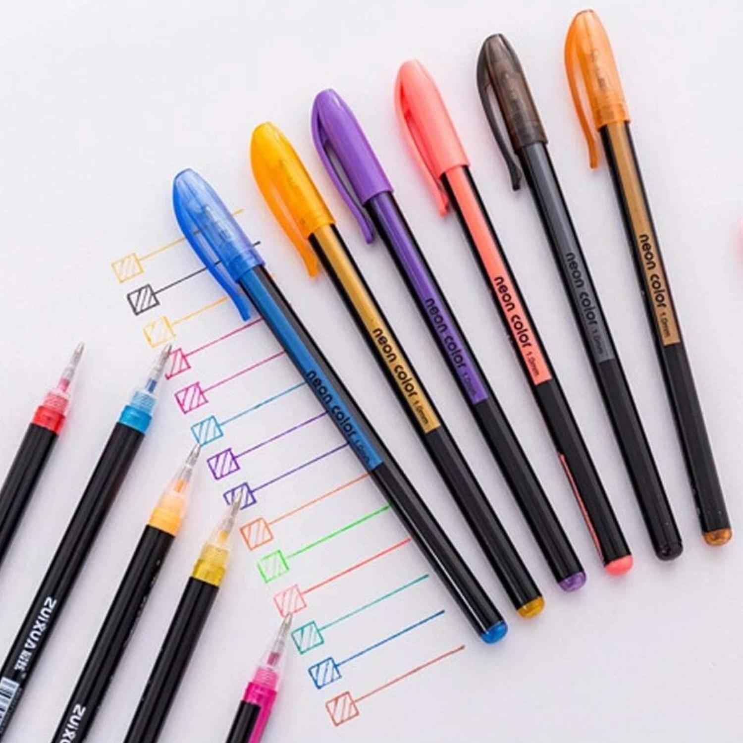 Set 12 Lapices Gel Glitter Neon Color 1,0 Mm Lapiz Arte-5