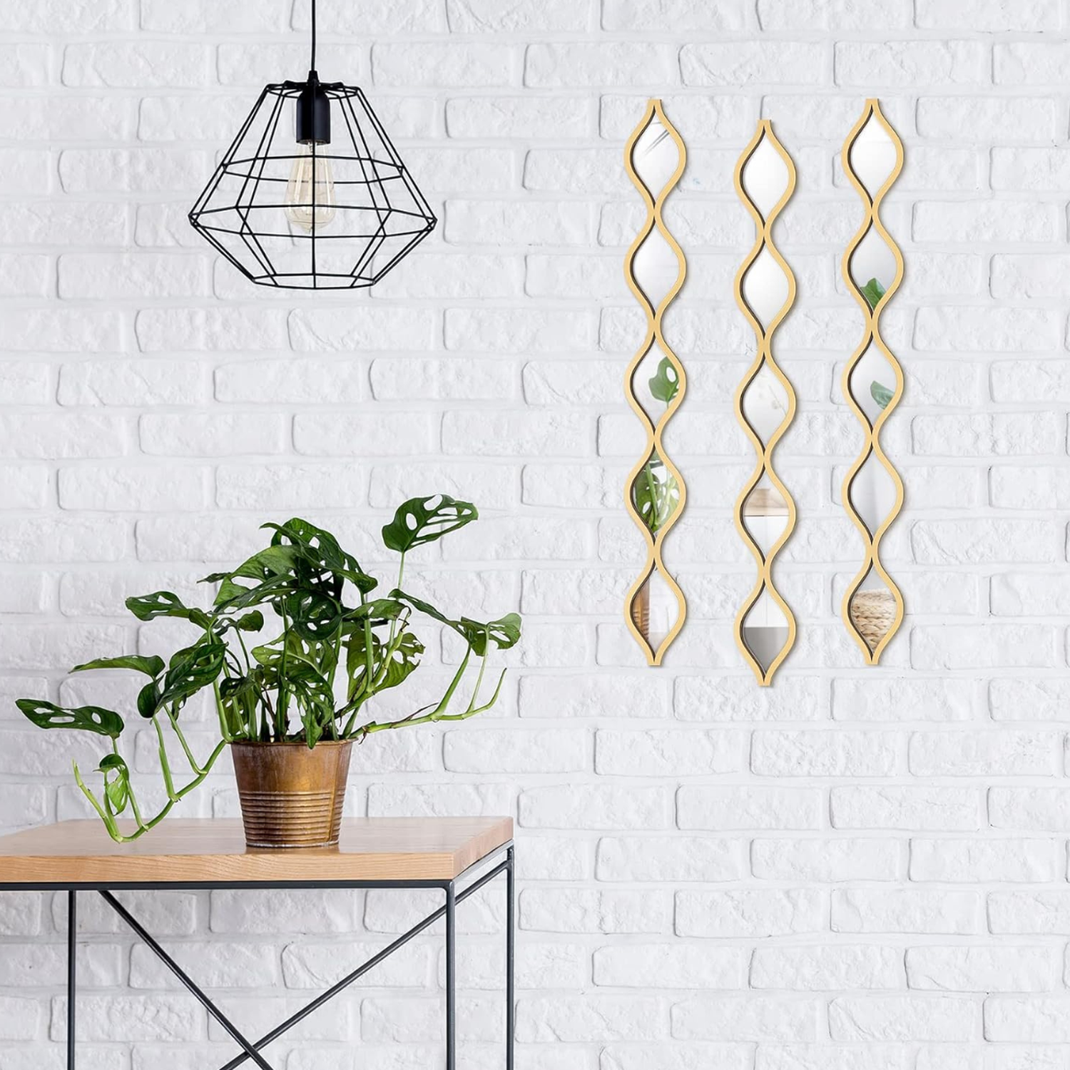 Set 3 Espejos De Pared De Ondas Alargadas Marcos De Espejos-4