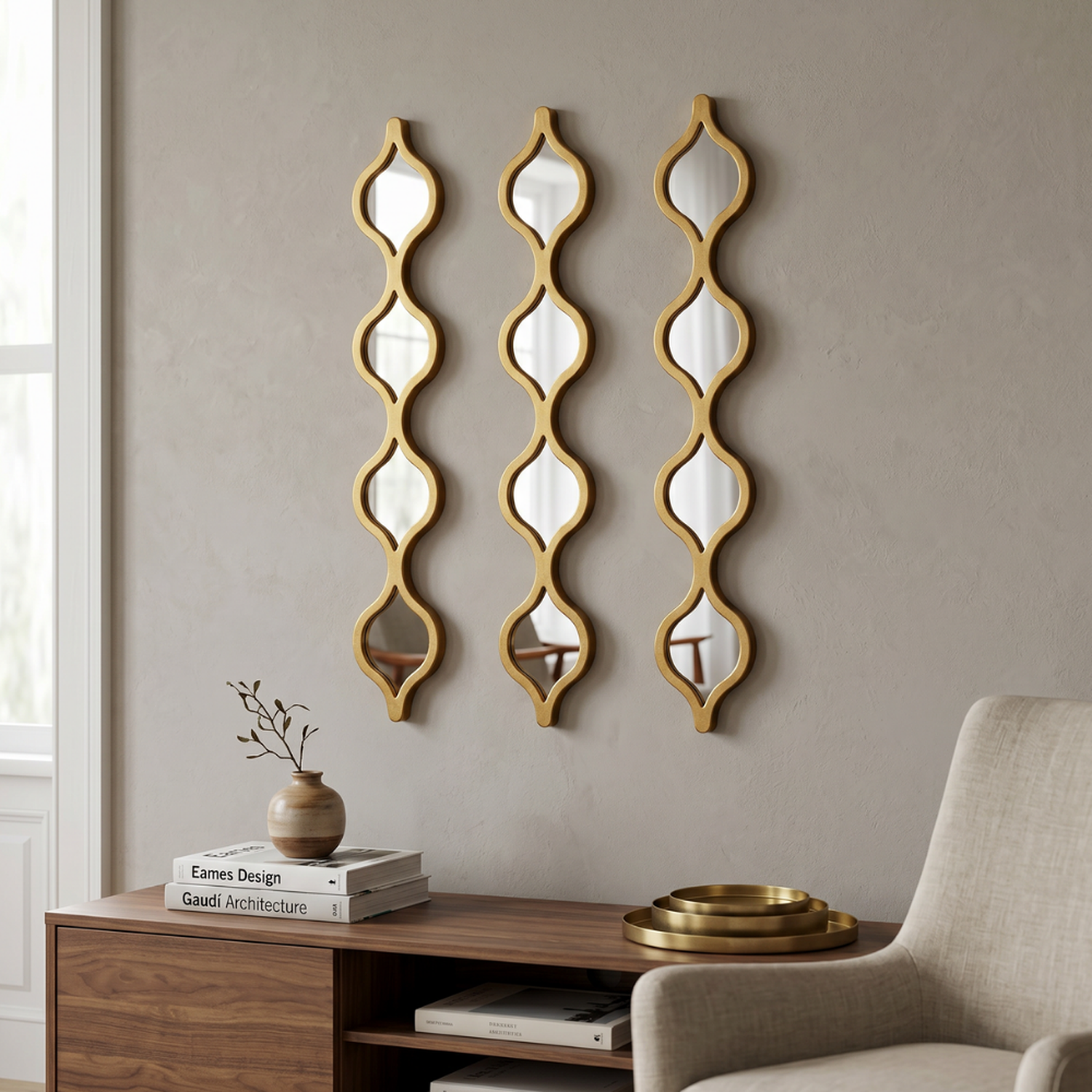 Set 3 Espejos De Pared De Ondas Alargadas Marcos De Espejos-2