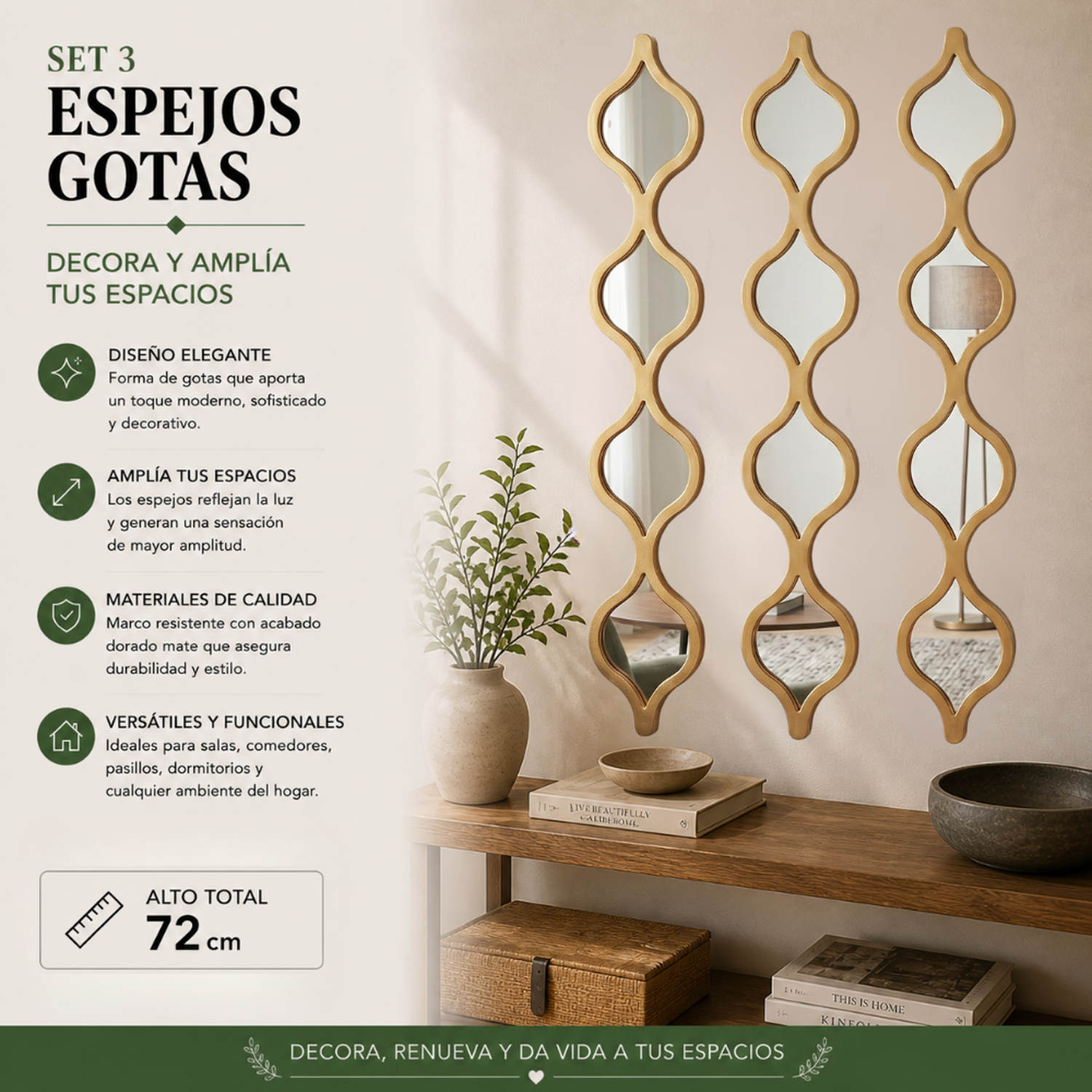 Set 3 Espejos De Pared De Ondas Alargadas Marcos De Espejos-3