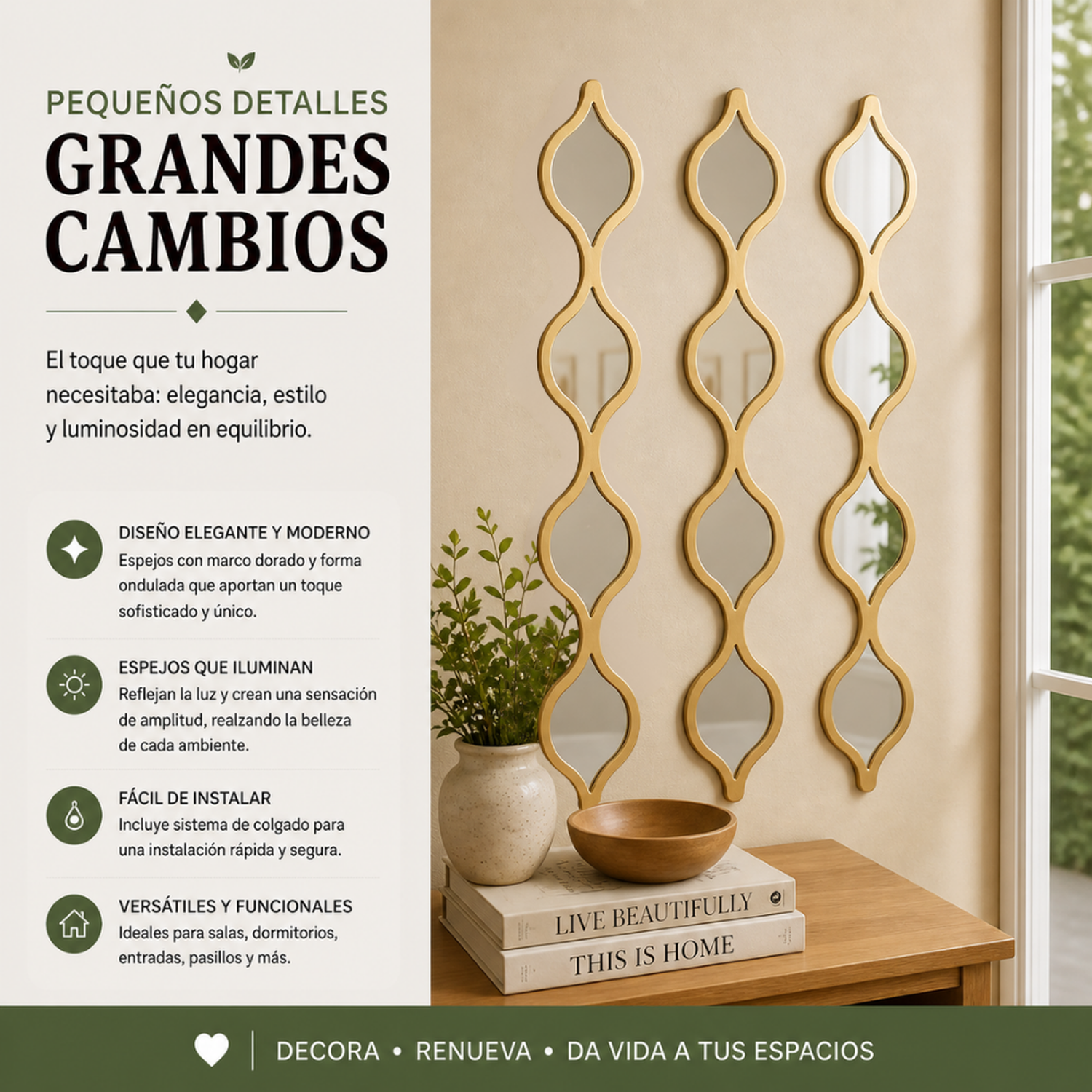 Set 3 Espejos De Pared De Ondas Alargadas Marcos De Espejos-4