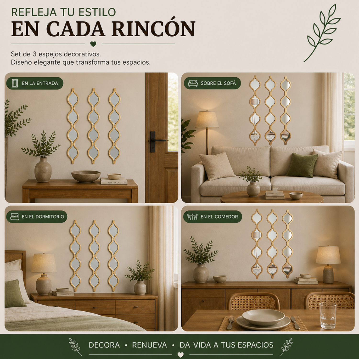 Set 3 Espejos De Pared De Ondas Alargadas Marcos De Espejos-6
