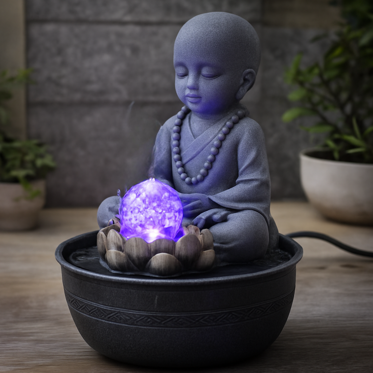 Estatua Figura De Buda Gris Decorativa Buda Fuente De Agua-2