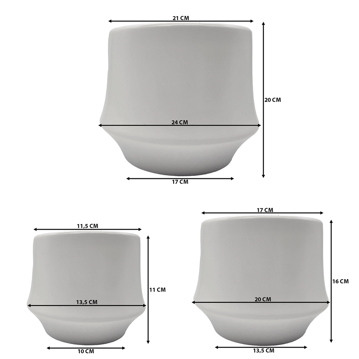 Set 3 Maceteros Maceta De Ceramica Elegante Blanco Liso-5