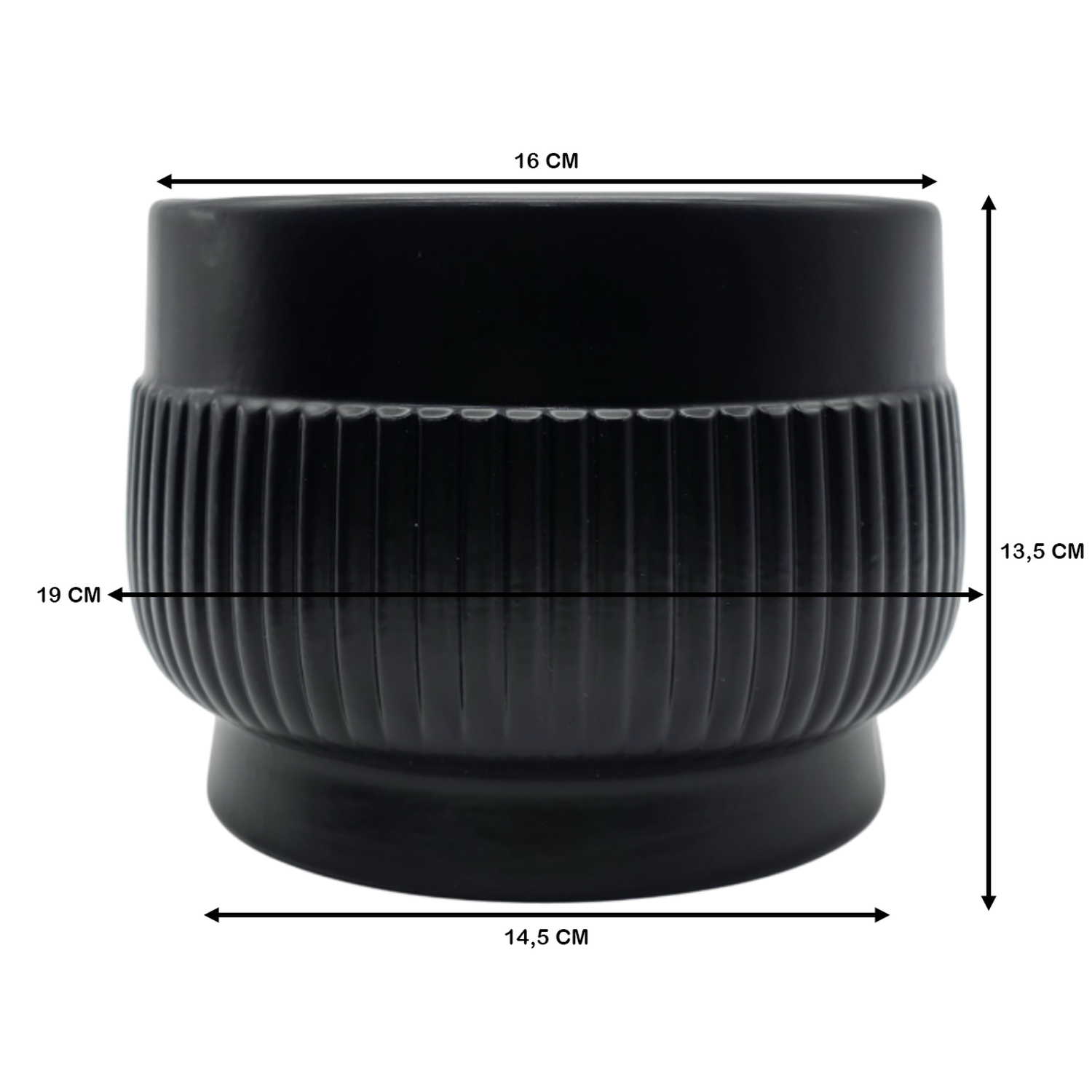 Macetero Maceta De Ceramica Lineas Relieve Negro M-9