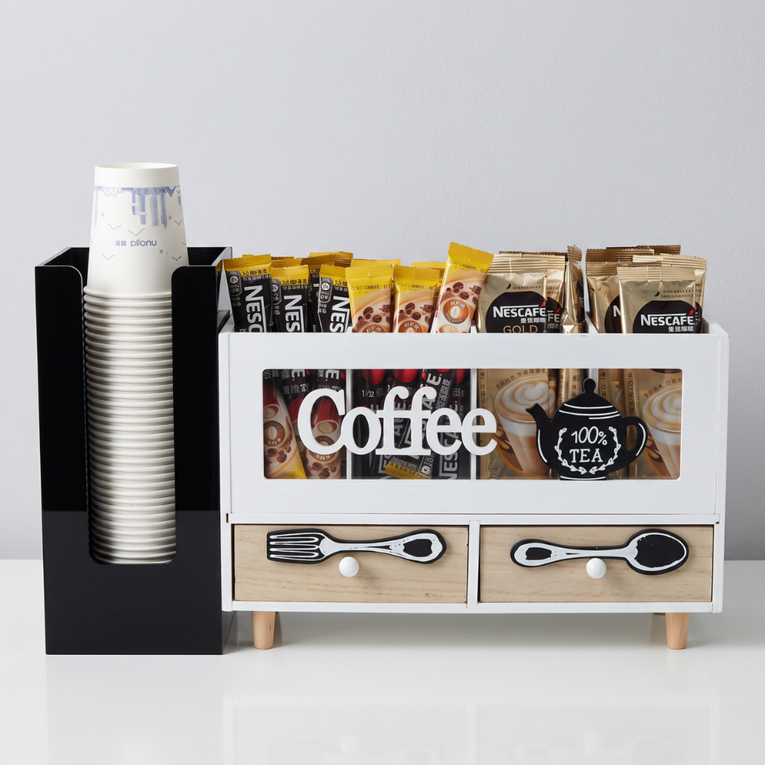 Caja De Te 4 Divisiones Con Cajones Estacion De Café Oficina-1