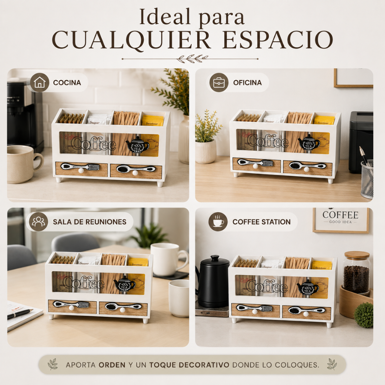 Caja De Te 4 Divisiones Con Cajones Estacion De Café Oficina-5
