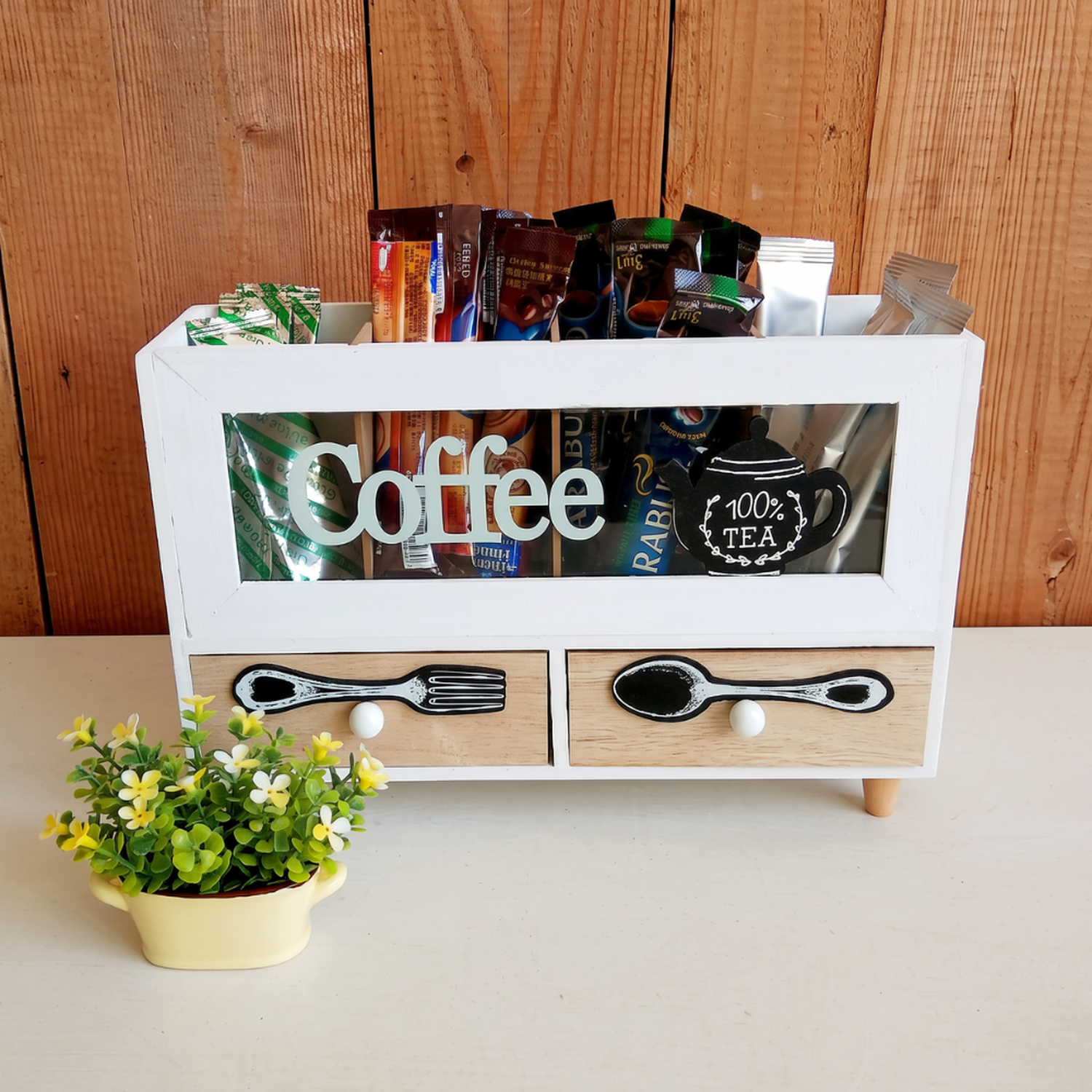 Caja De Te 4 Divisiones Con Cajones Estacion De Café Oficina-6