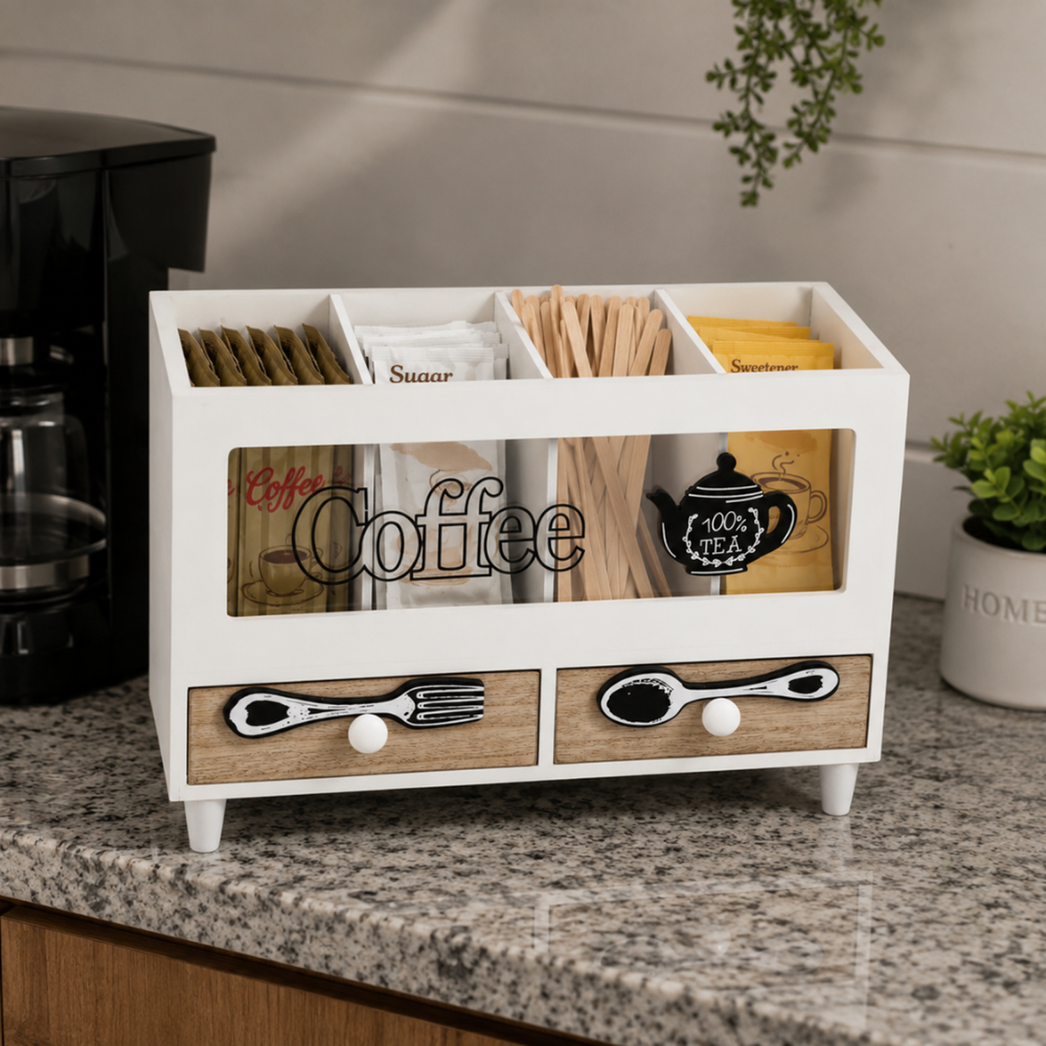 Caja De Te 4 Divisiones Con Cajones Estacion De Café Oficina-7