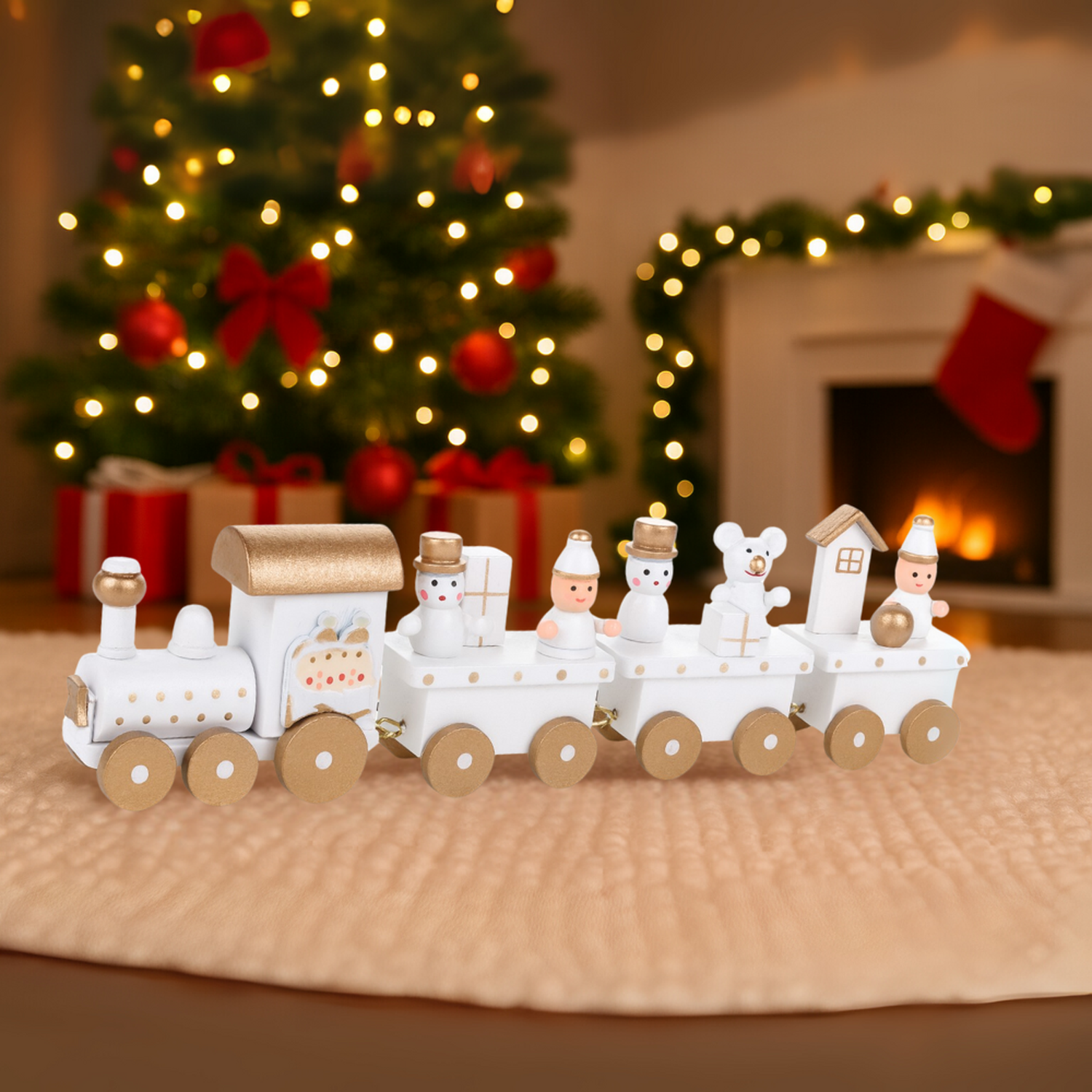 Set 2 Trenes Navideños Madera Decorativos Adorno Navidad-2