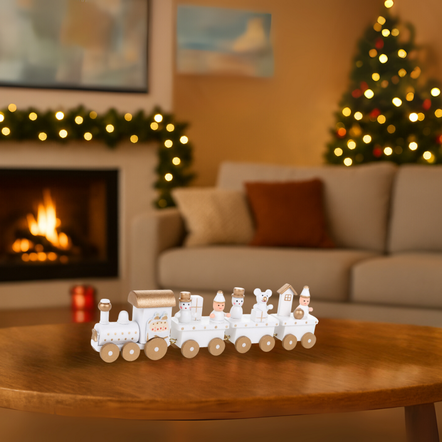 Set 2 Trenes Navideños Madera Decorativos Adorno Navidad-3