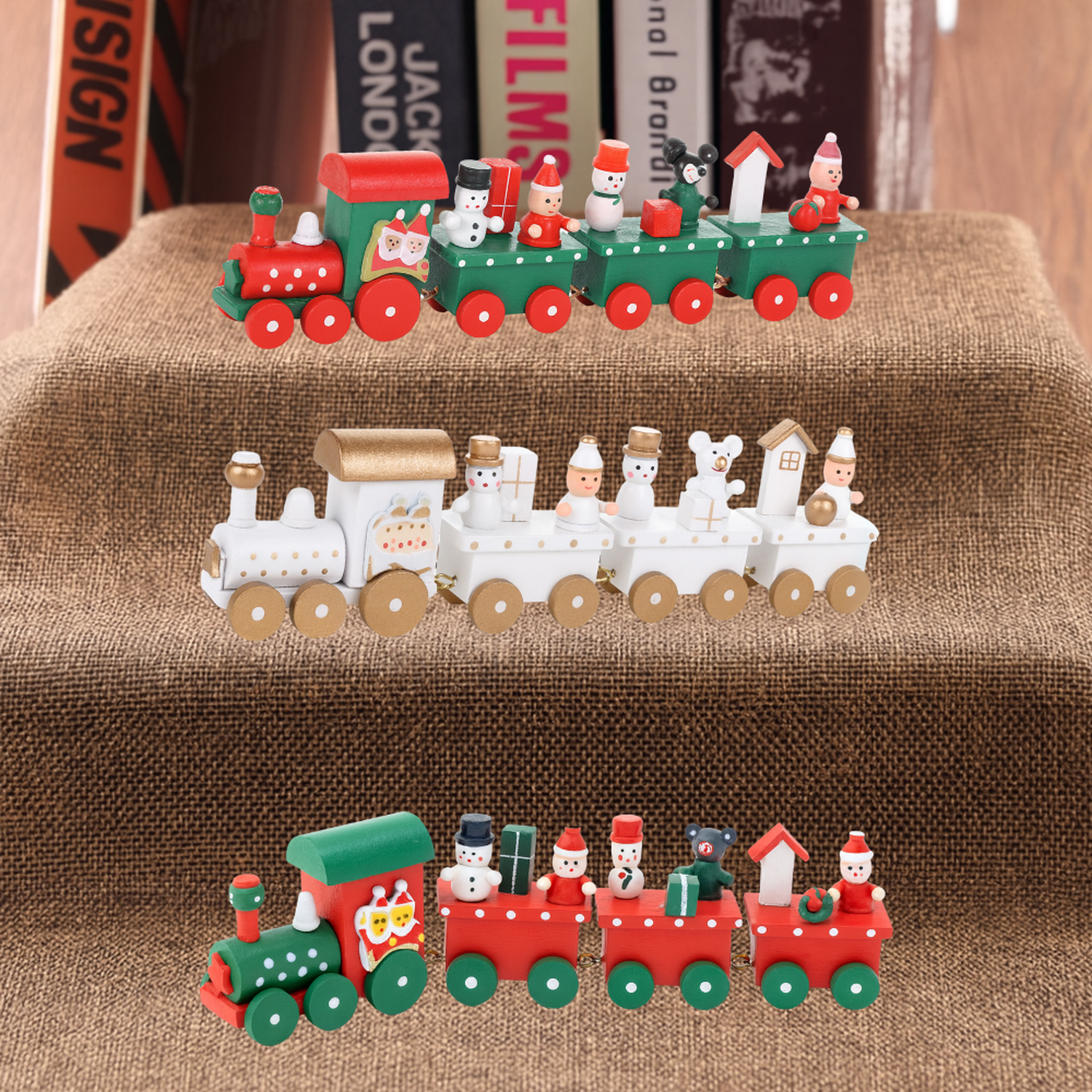 Set 2 Trenes Navideños Madera Decorativos Adorno Navidad-5