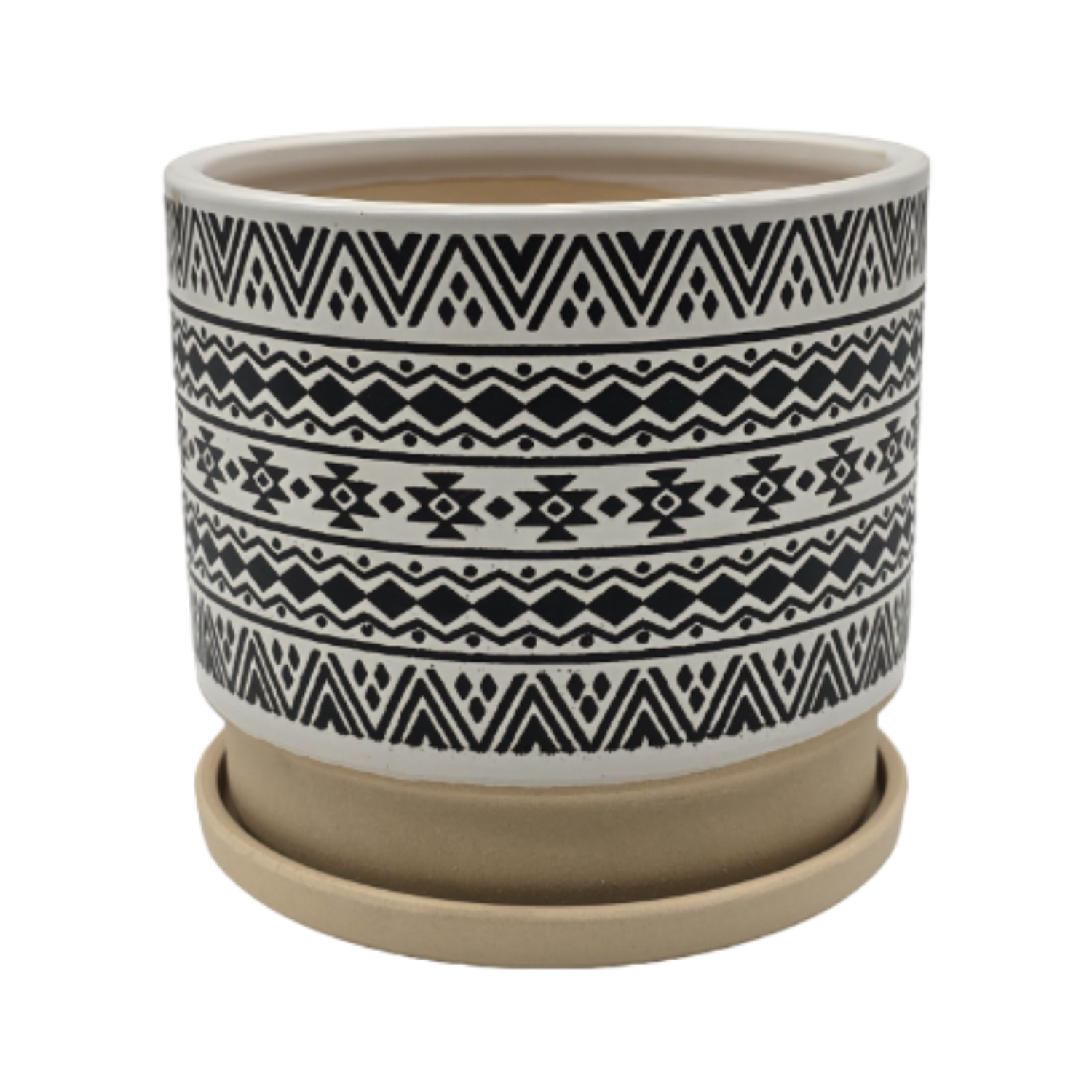 Macetero Maceta De Ceramica Blanco Con Patrones Negro M-0