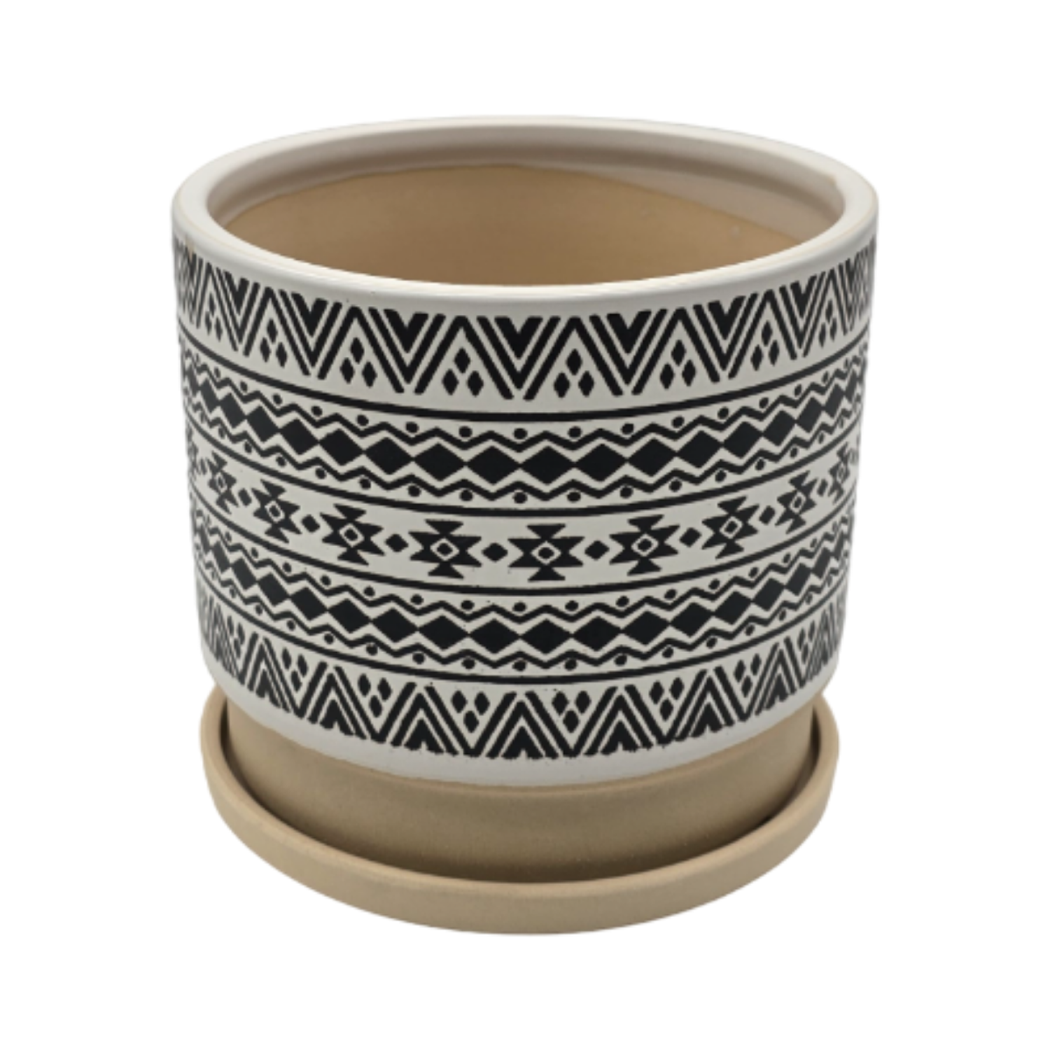 Macetero Maceta De Ceramica Blanco Con Patrones Negro M-1