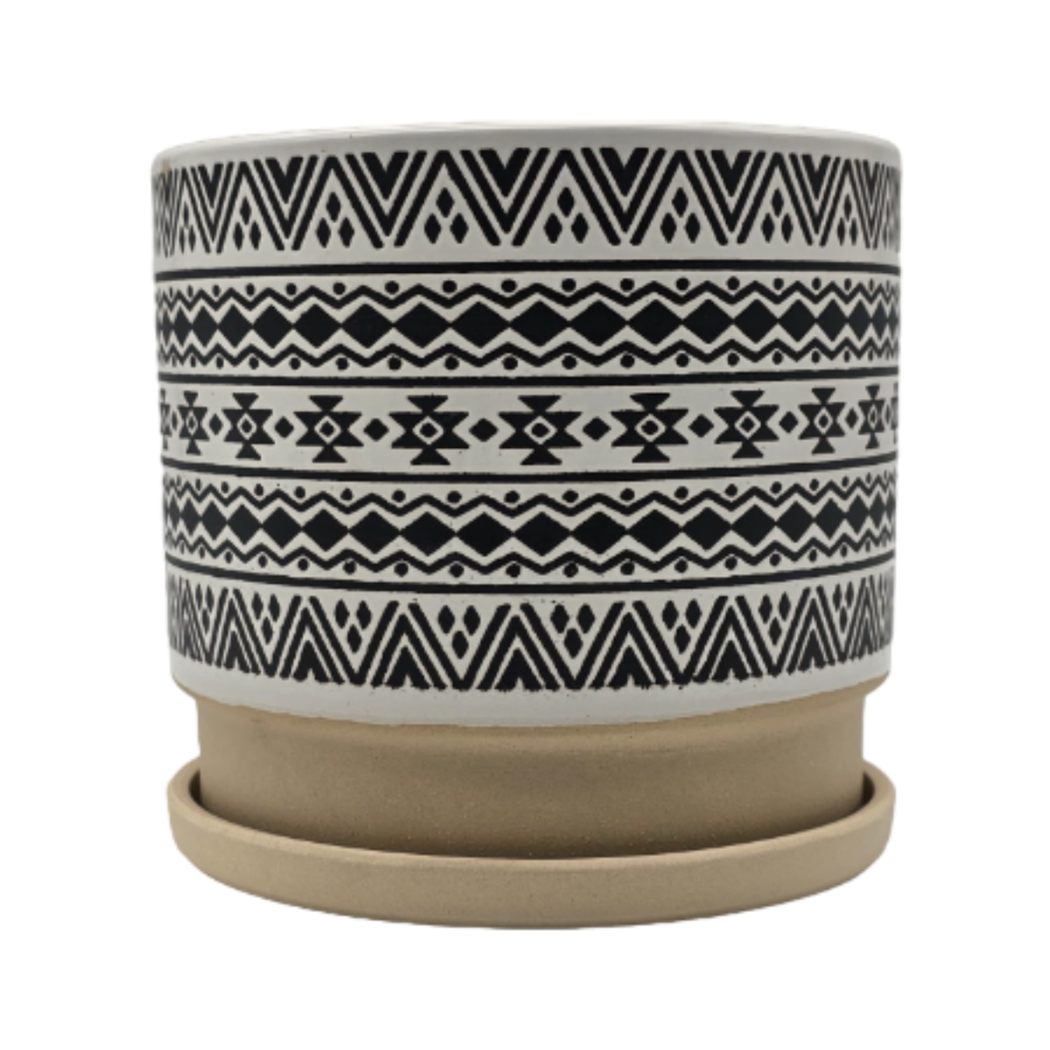 Macetero Maceta De Ceramica Blanco Con Patrones Negro M-2