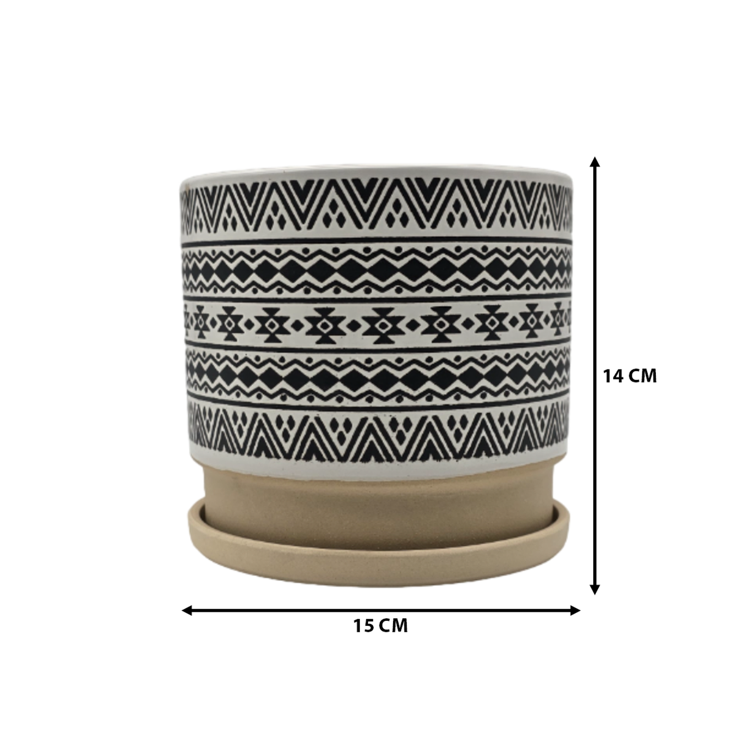 Macetero Maceta De Ceramica Blanco Con Patrones Negro M-5
