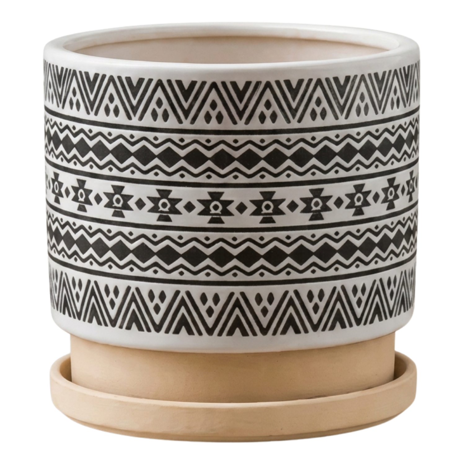 Macetero Maceta De Ceramica Blanco Con Patrones Negro M-5