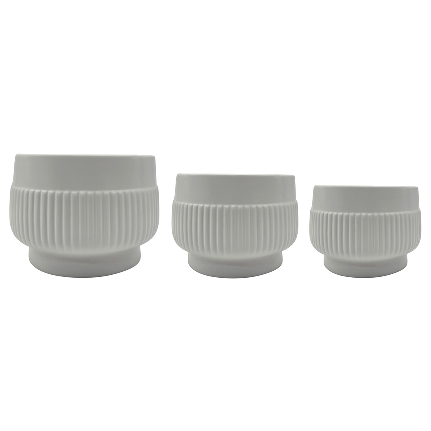 Set 3 Maceteros Maceta De Ceramica Lineas Relieve Blanco-9