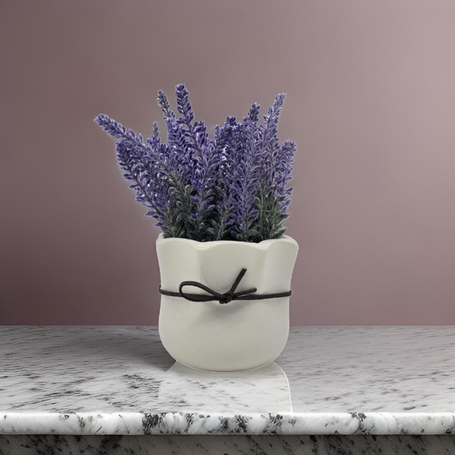 Planta Artificial Morada Macetero Ceramica Redondo Blanco-2