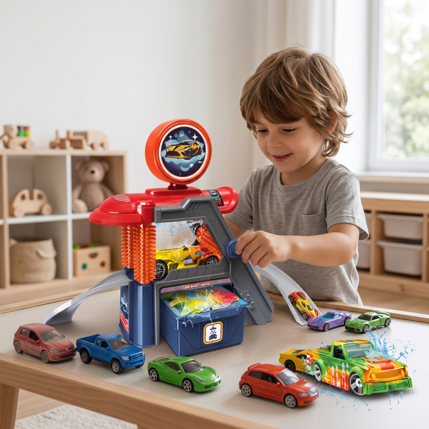 Estación Lavado De Autos Juguete Con Pista Y Accesorios Infantil-1