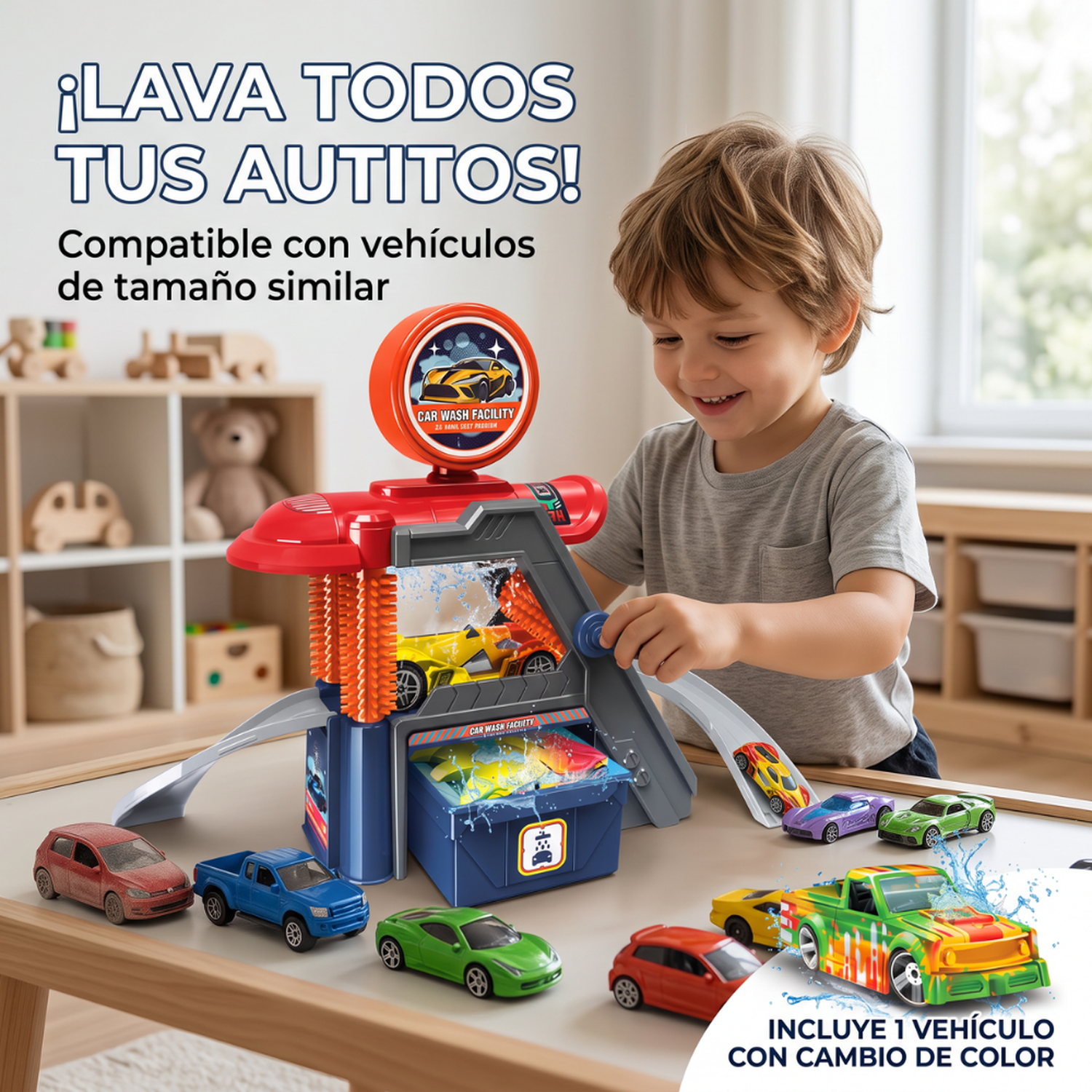 Estación Lavado De Autos Juguete Con Pista Y Accesorios Infantil-2