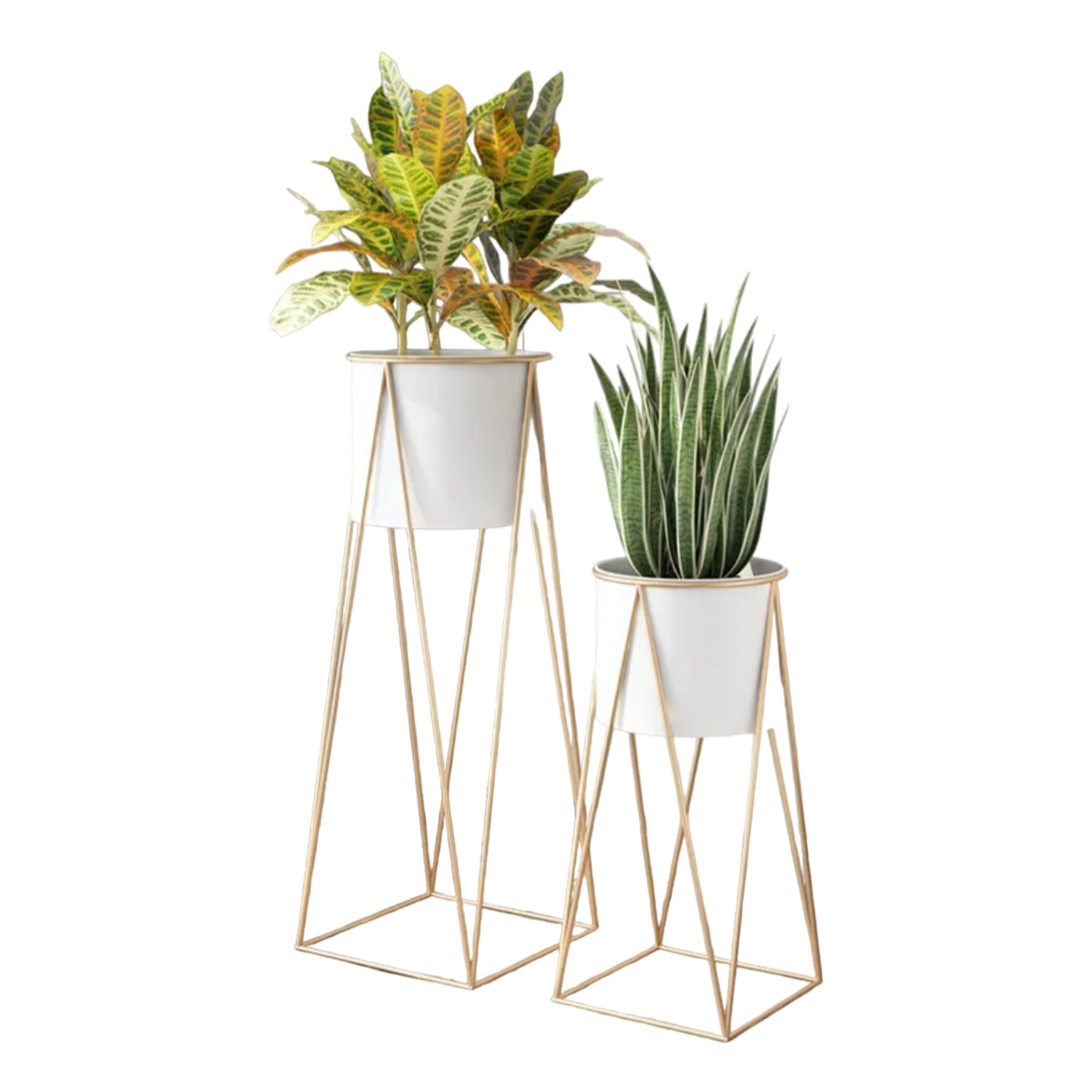 Set 2 Porta Maceteros Pedestal Maceta Plantas Blanco Dorados-0