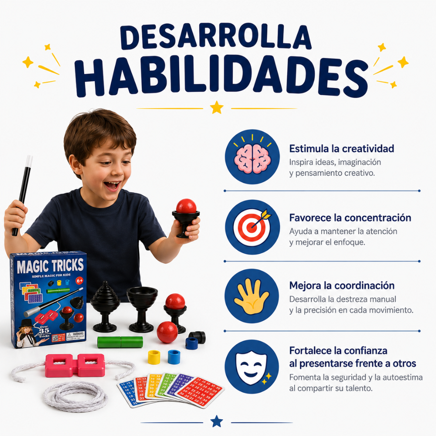 Set Juego De Magia Magic 35 Trucos De Mago Con Varita Niños-5