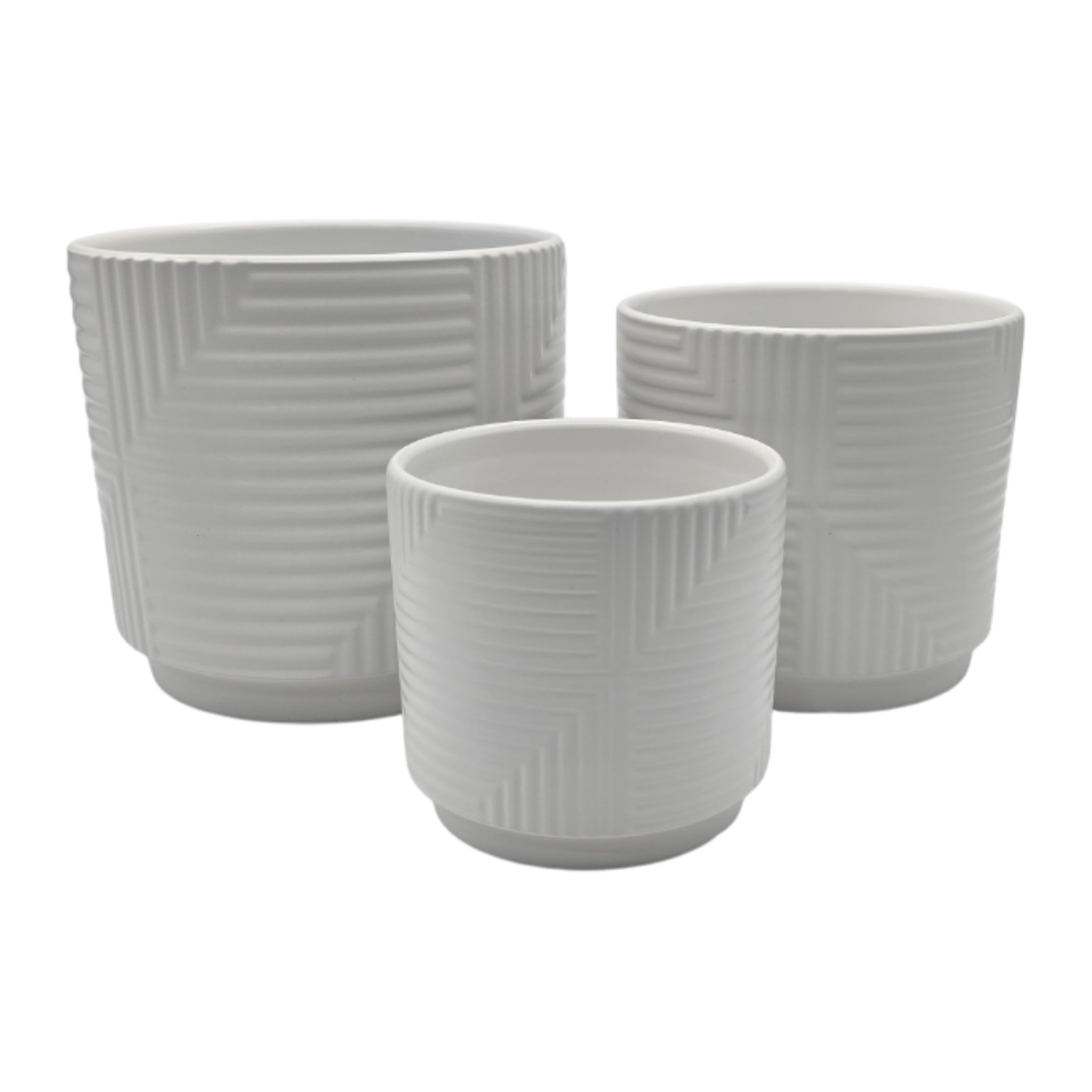 Macetero Maceta De Ceramica Blanco Con Linea Cuadrada M-6