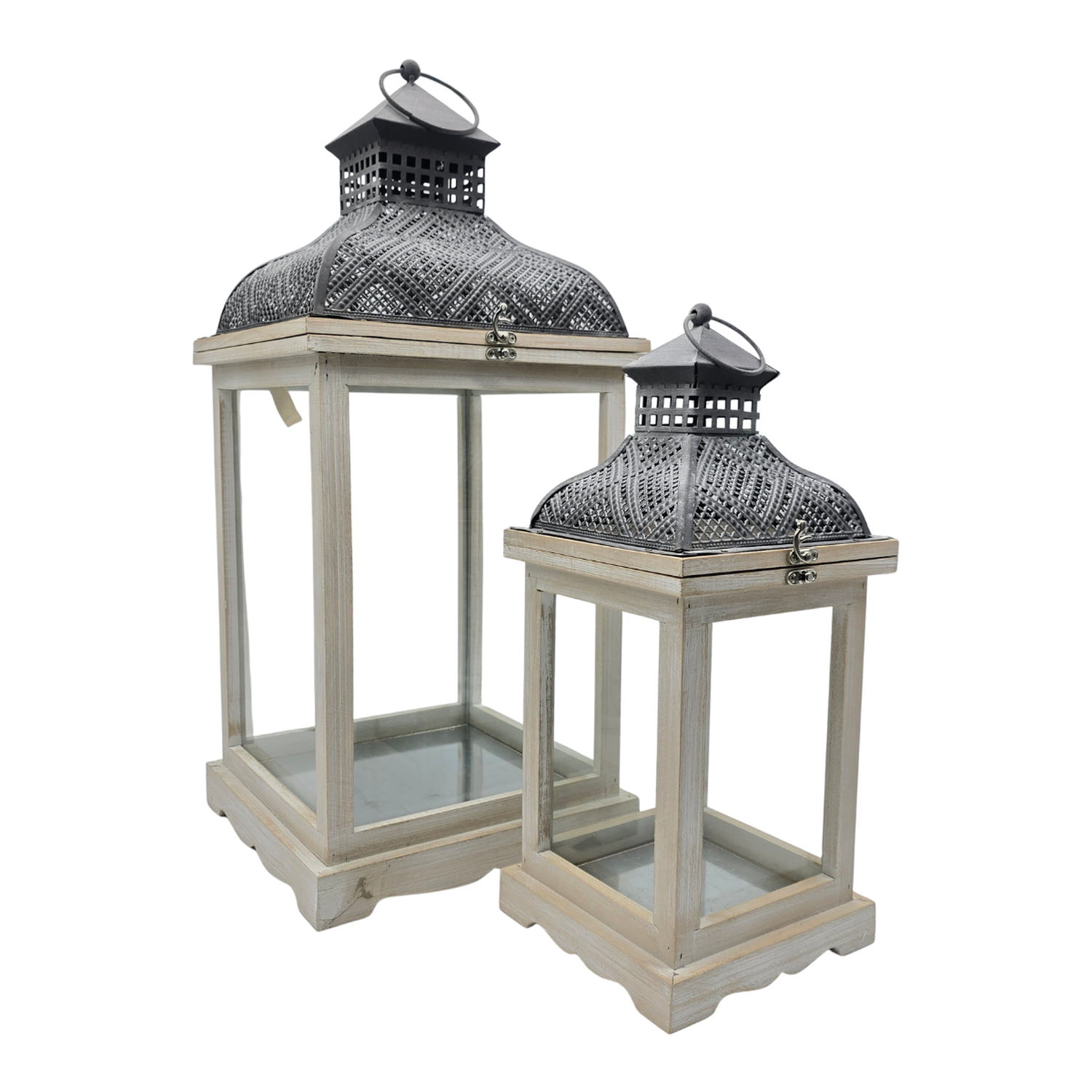 Set 2 Farol Calentador De Vela Costero De Madera Blanco-0