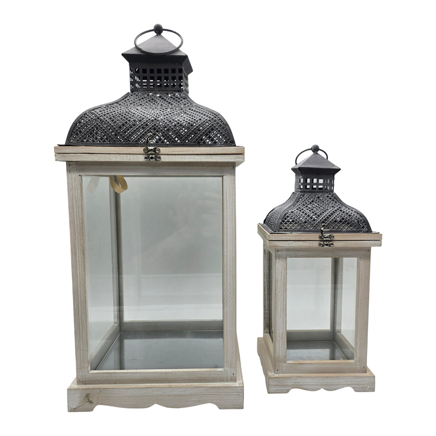 Set 2 Farol Calentador De Vela Costero De Madera Blanco-1