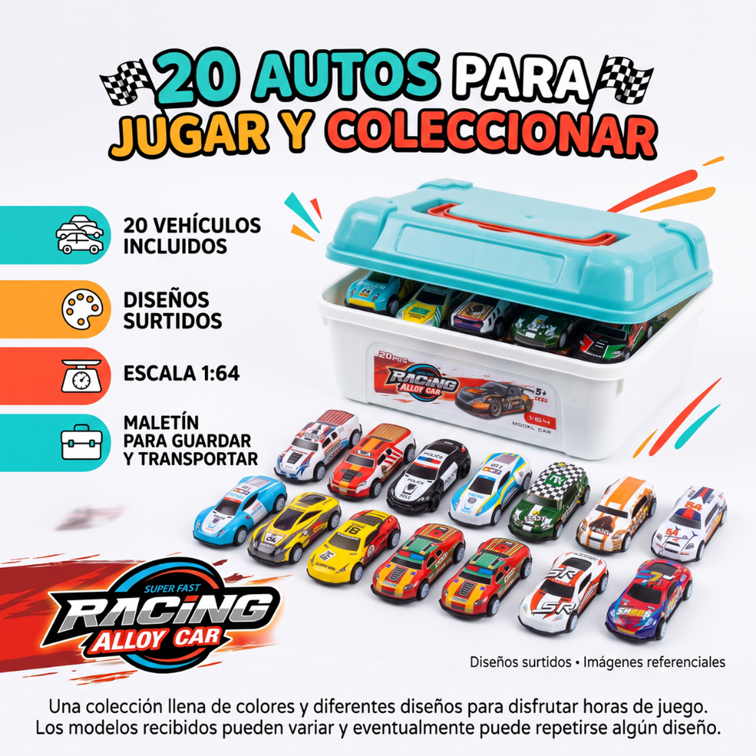 Set 20 Autitos De Metal Con Maletín Caja Organizadora Infantil-2