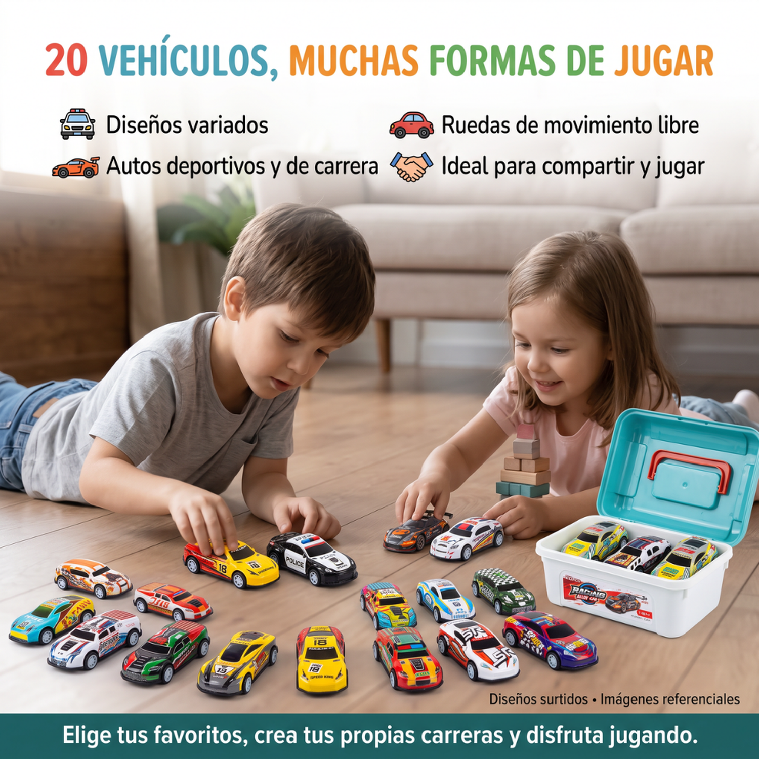 Set 20 Autitos De Metal Con Maletín Caja Organizadora Infantil-3