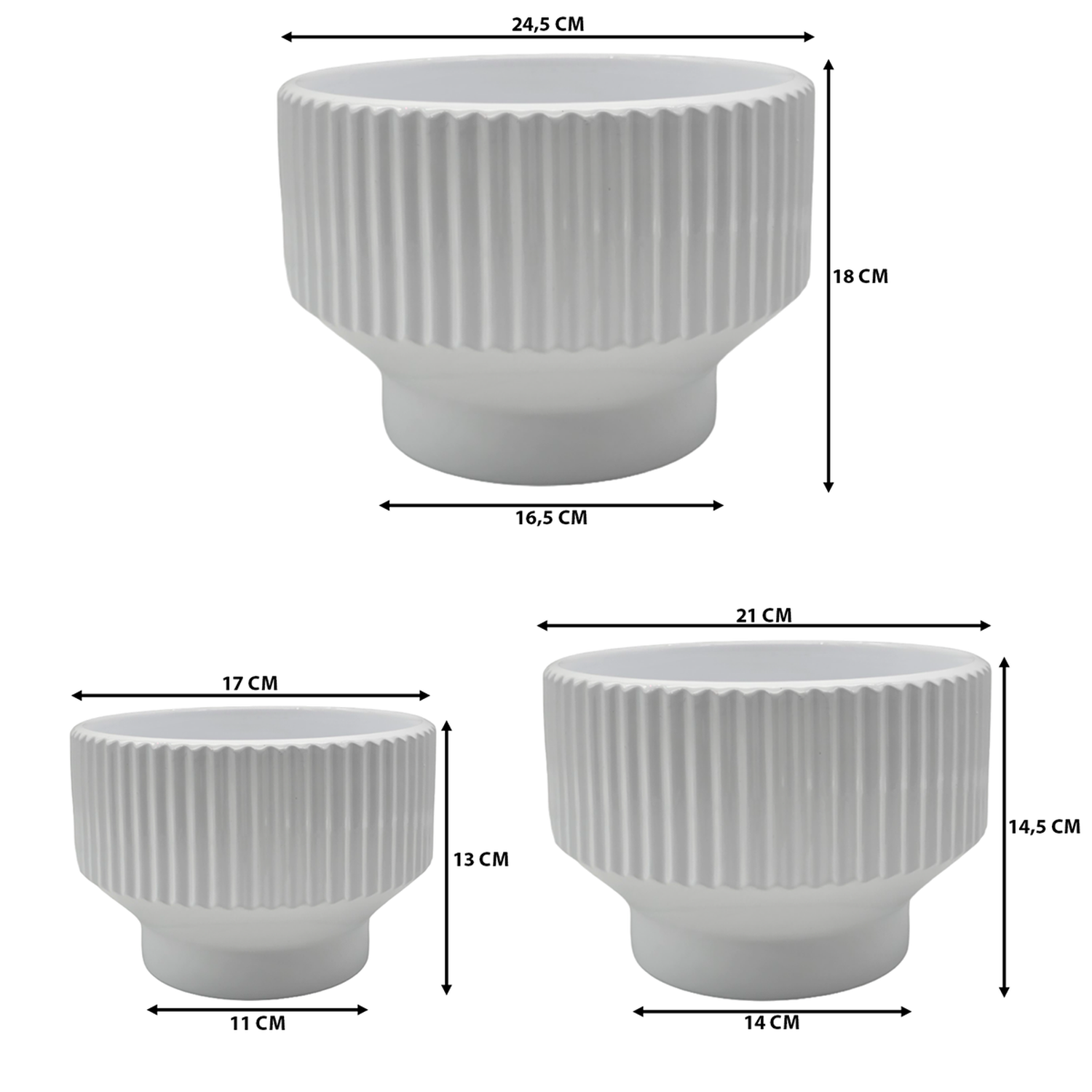 Set 3 Maceteros Maceta De Ceramica Copon Blanco Brillante-5