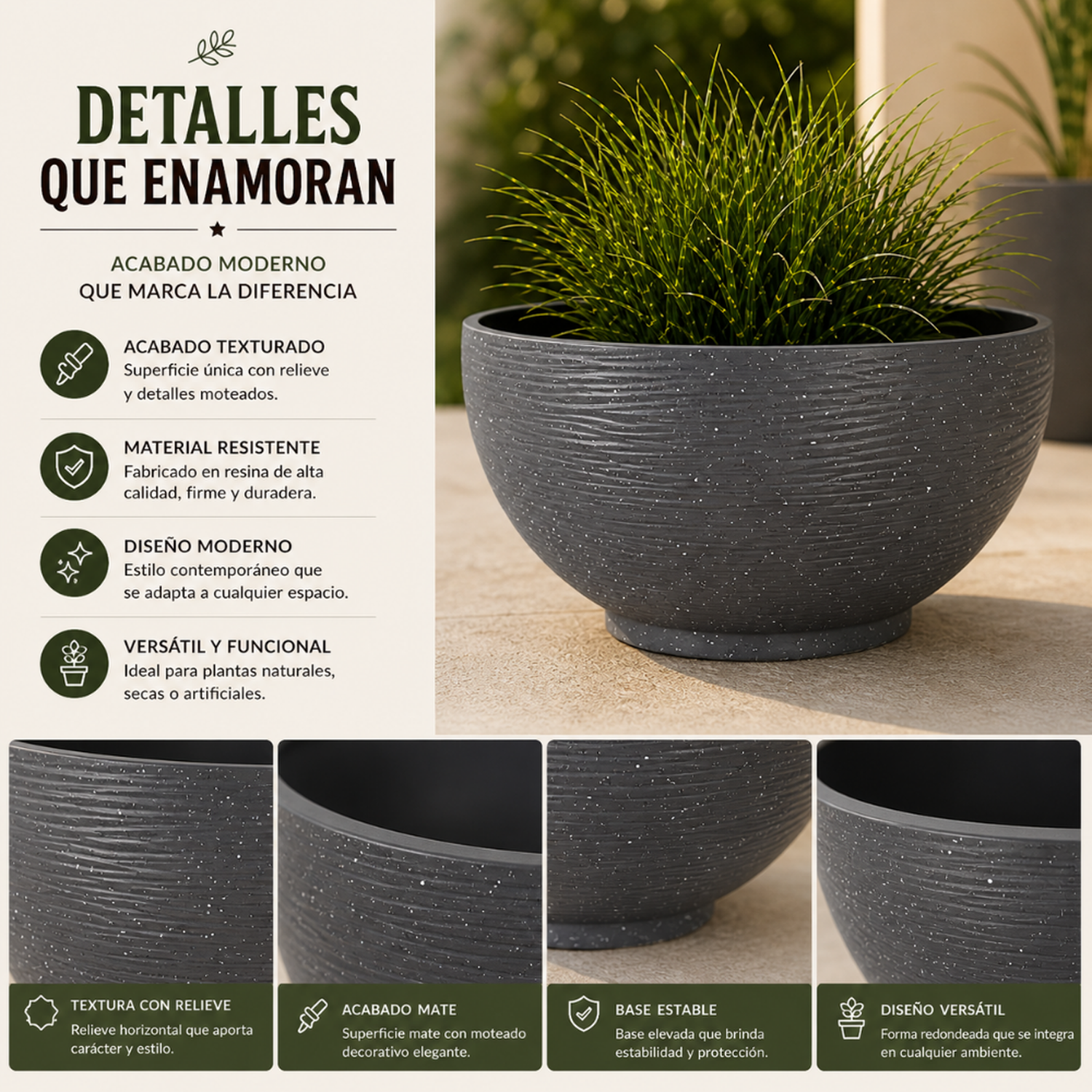 Macetero Plastico Semi Esfera Premium Diseño a Rayas S-5