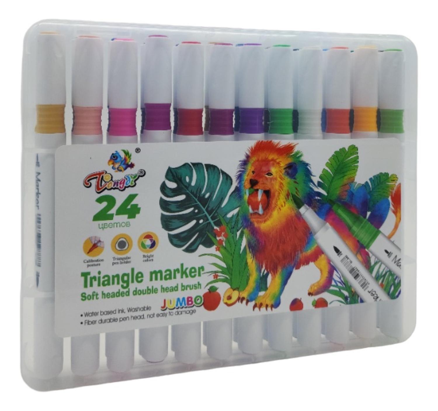 Set 24 Marcadores Triangulares Doble Punta En Base A Agua-0