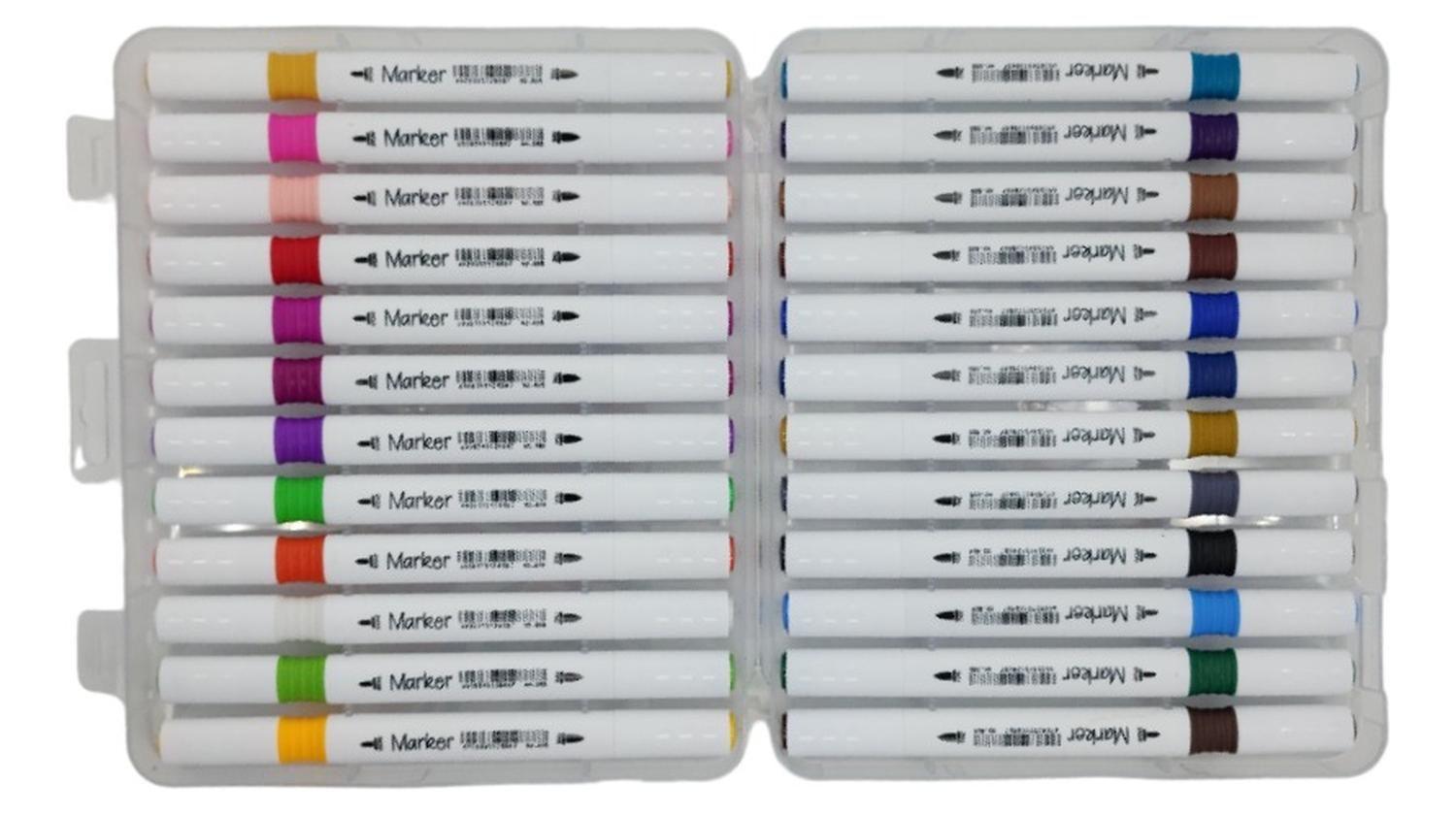 Set 24 Marcadores Triangulares Doble Punta En Base A Agua-1