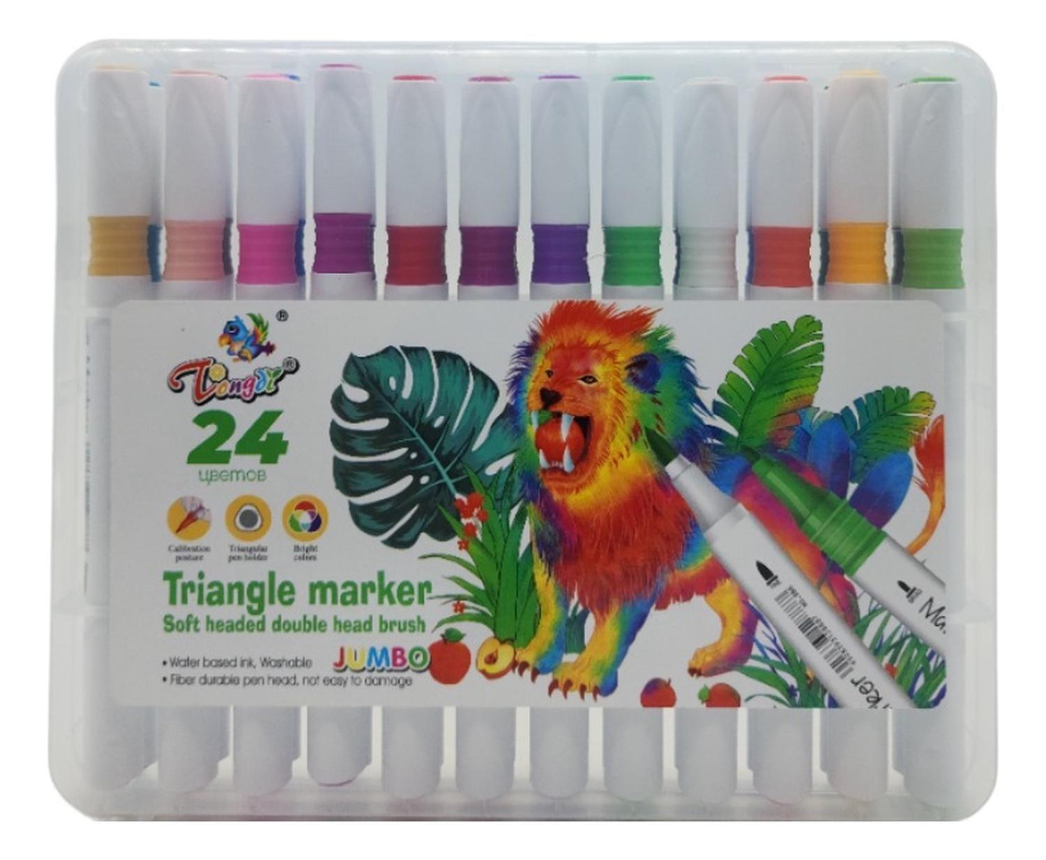 Set 24 Marcadores Triangulares Doble Punta En Base A Agua-3