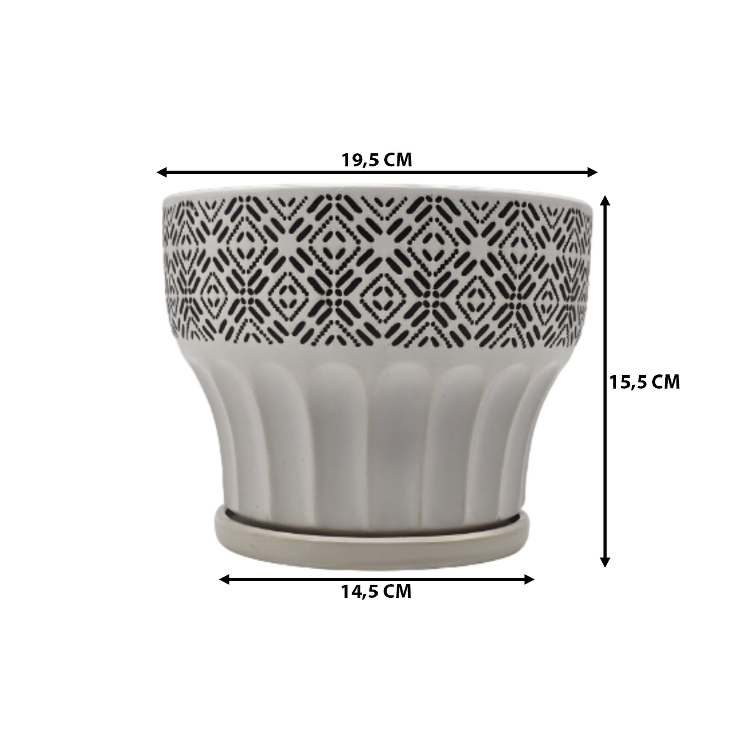 Macetero Maceta De Ceramica Blanco Patrones Negro Alto M-6
