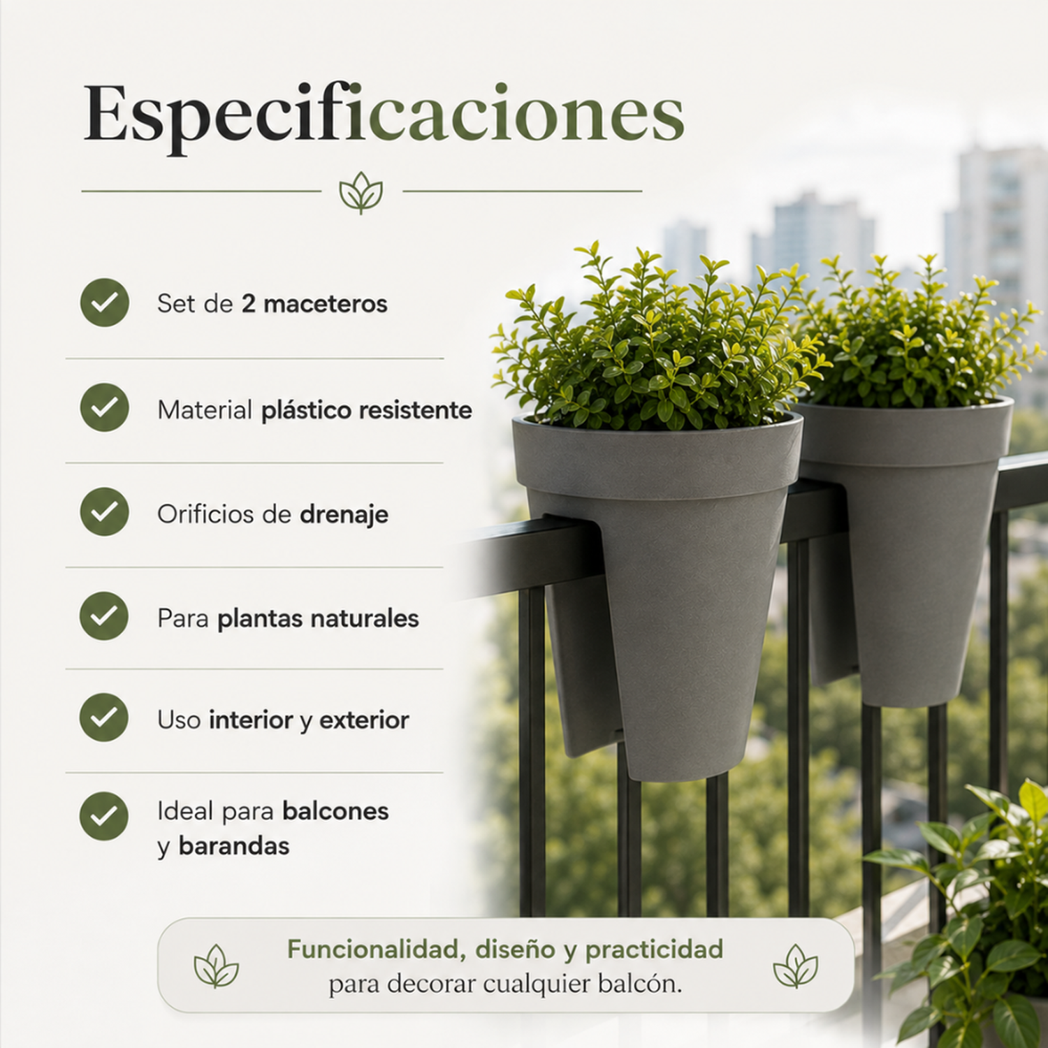 Set 2 Maceteros Colgante Para Balcon Terraza Jardin Plastico-5