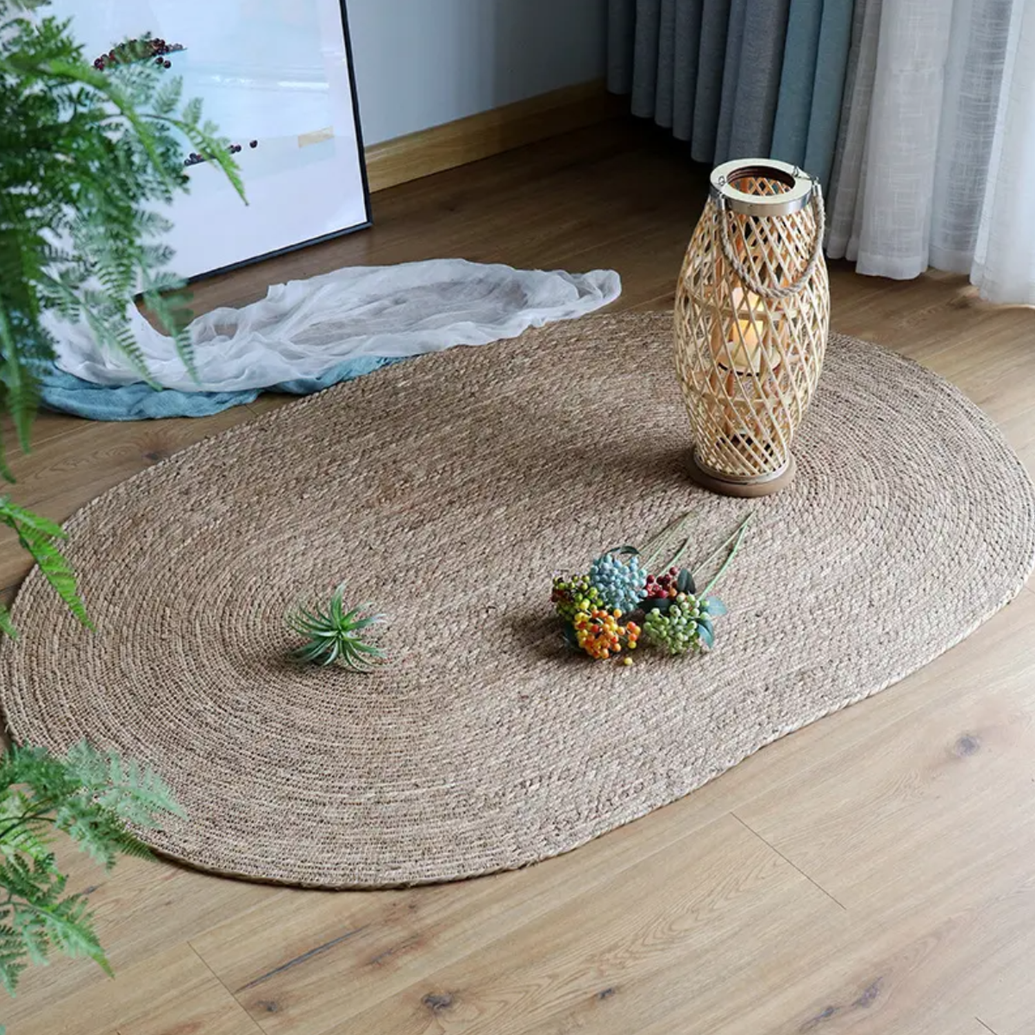 Alfombra De Yute Tradicional Rustica Ovalada Color Natural S-4