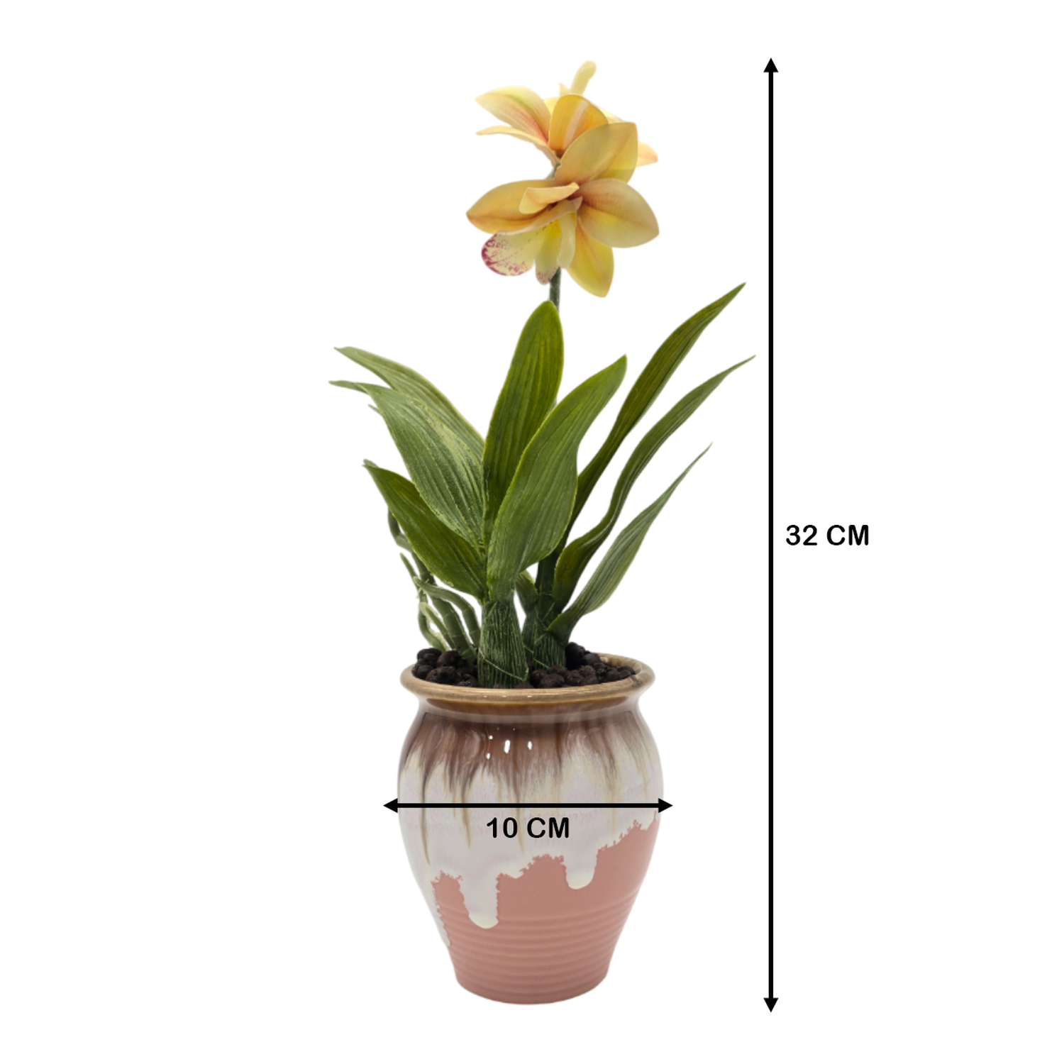 Planta Artificial Orquidea Amarilla Macetero De Ceramica-3