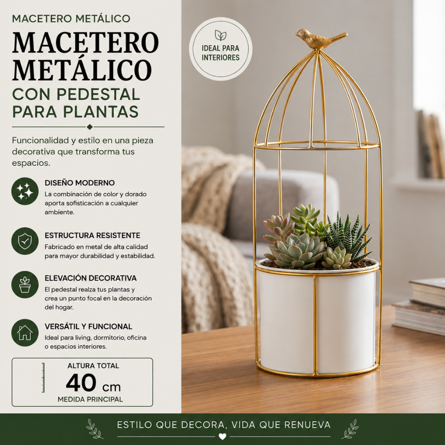 Macetero Metalico Con Pedestal Decorativo Plantas Suculentas-4