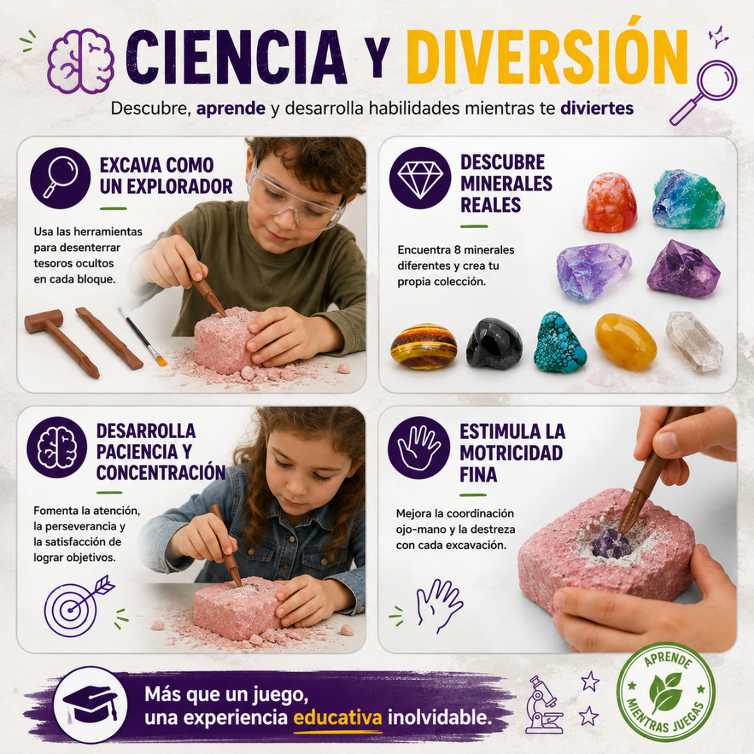 Kit Excavacion Rocas Y Minerales Ciencia Juguete Educativo-3