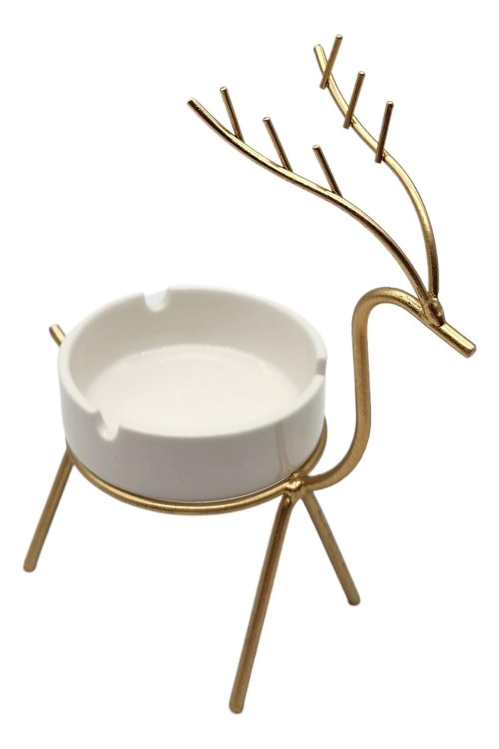 Cenicero De Cerámica Decorativo Con Base Dorada De Reno-0