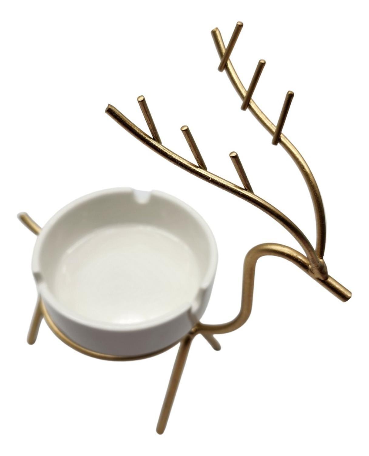 Cenicero De Cerámica Decorativo Con Base Dorada De Reno-1