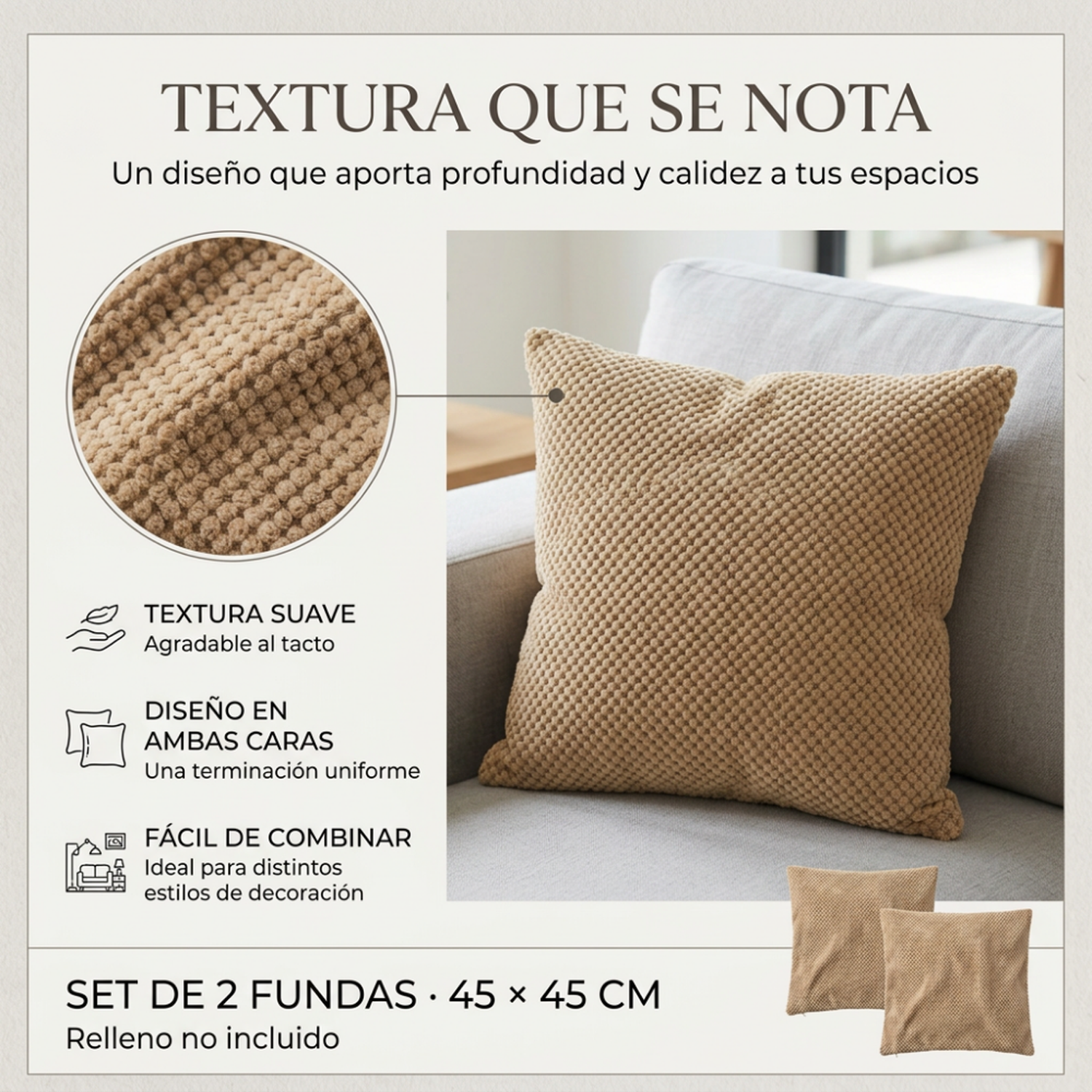 Set 2 Fundas De Cojin 45x45 Decorativas Para Living Sofa-4