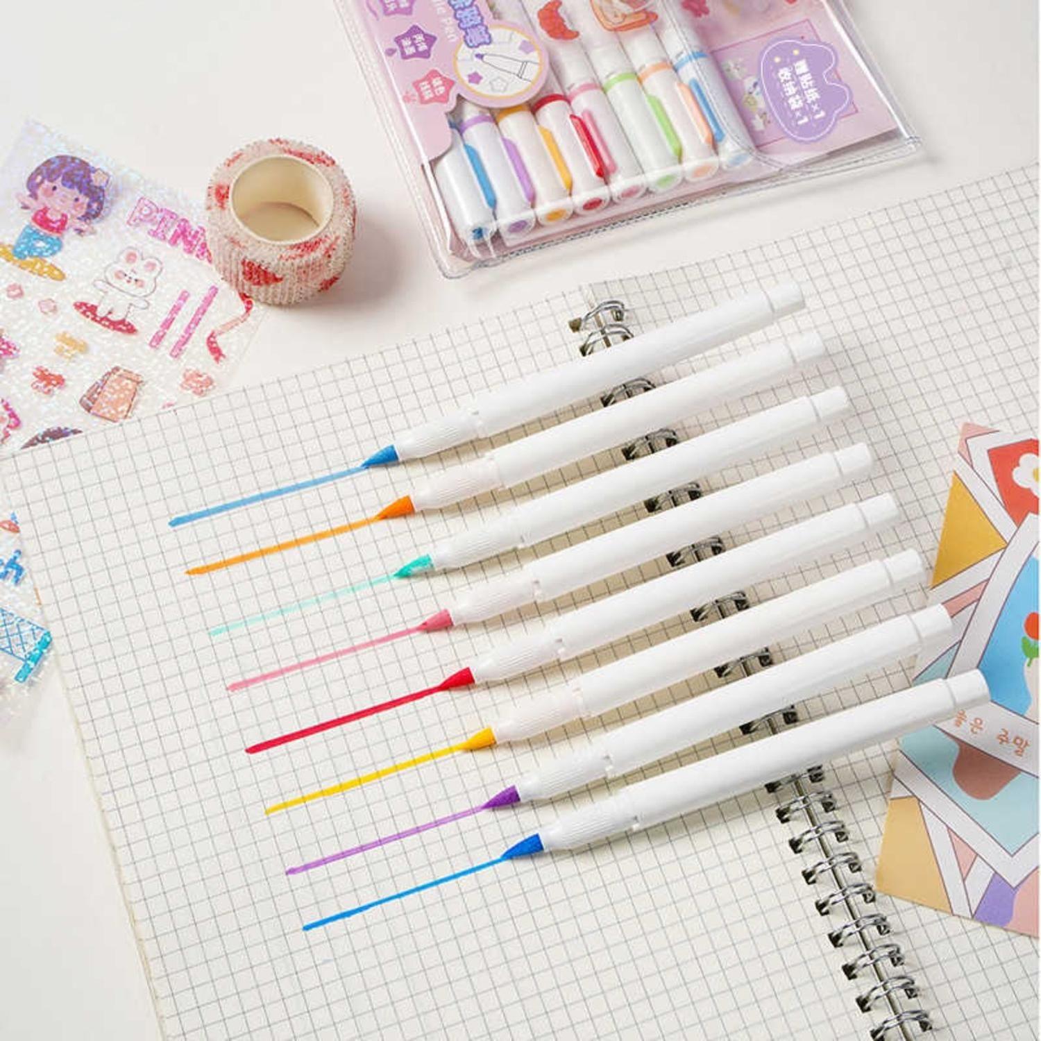 Set 8 Marcadores Acrilicos Punta Pincel + Stickers Y Estuche-2