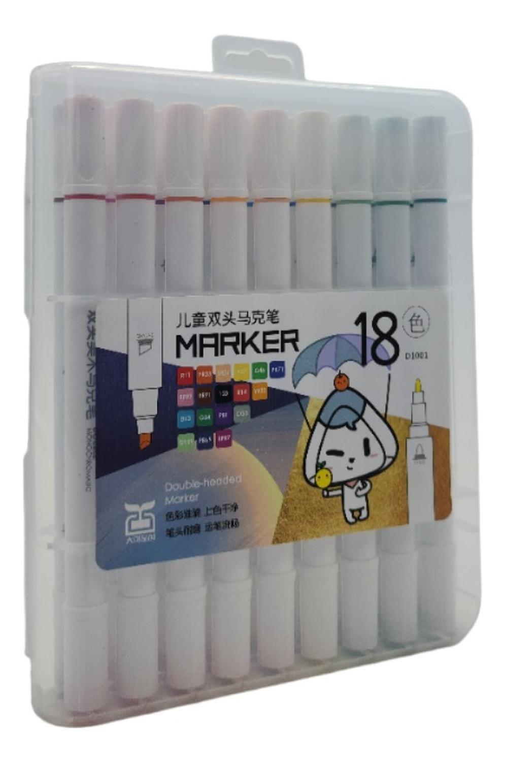 Set Marcadores Doble Punta 18 Lapices Plumones High Quality-0