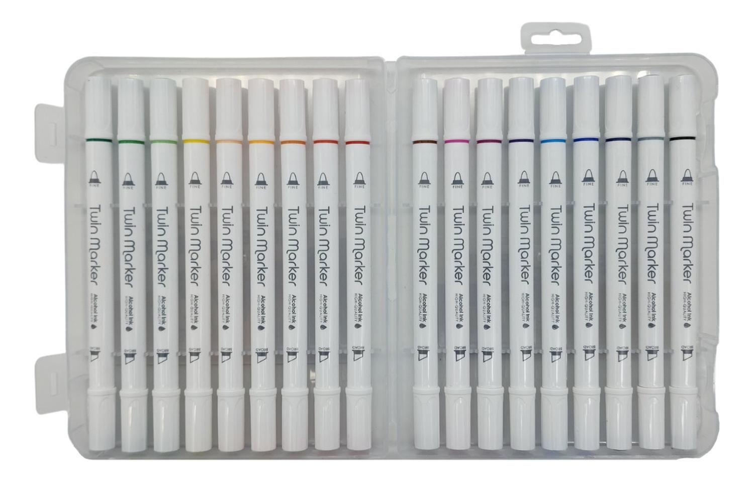 Set Marcadores Doble Punta 18 Lapices Plumones High Quality-1