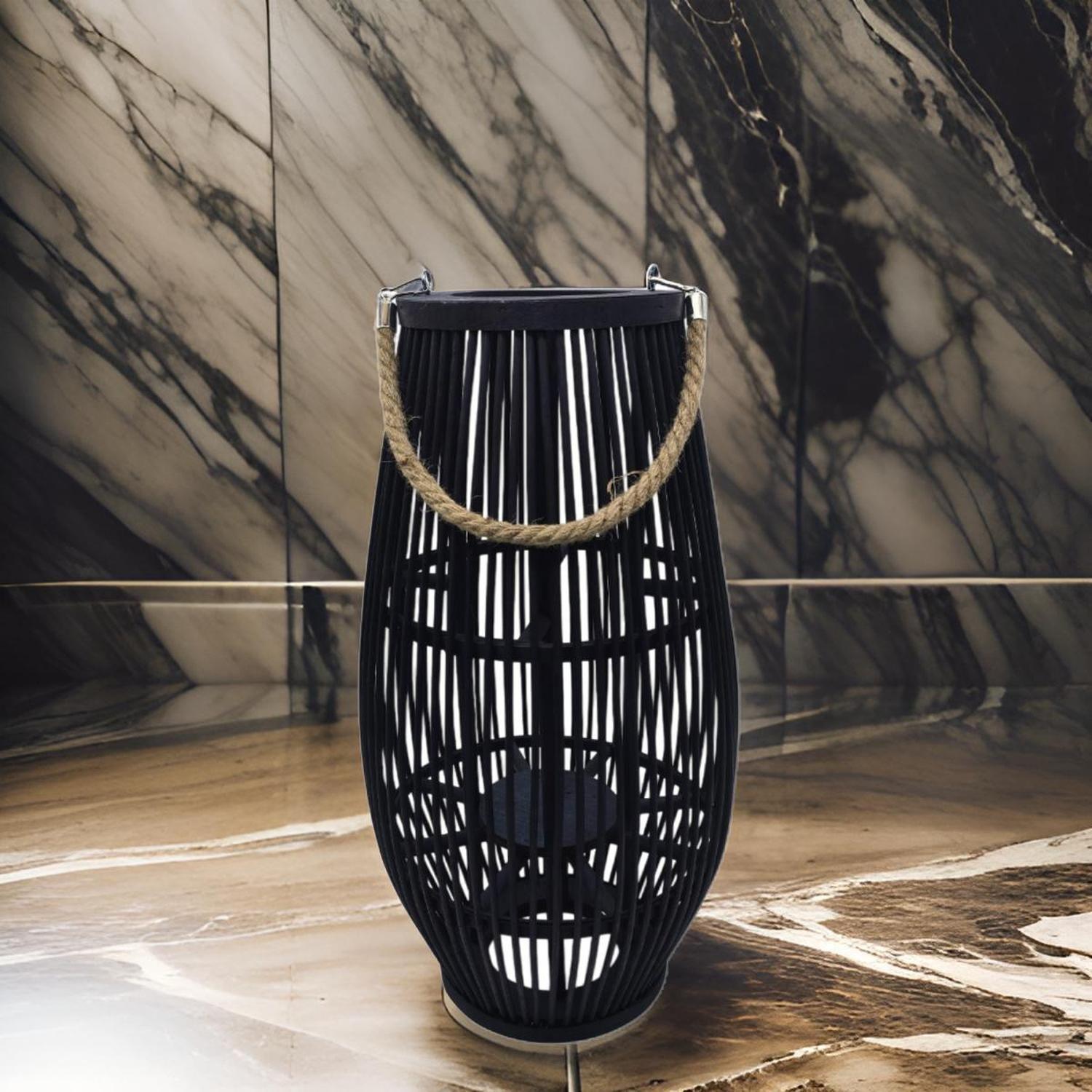 Candelabro De Bambu Negro Porta Vela Nordico Farol 50 CM-3